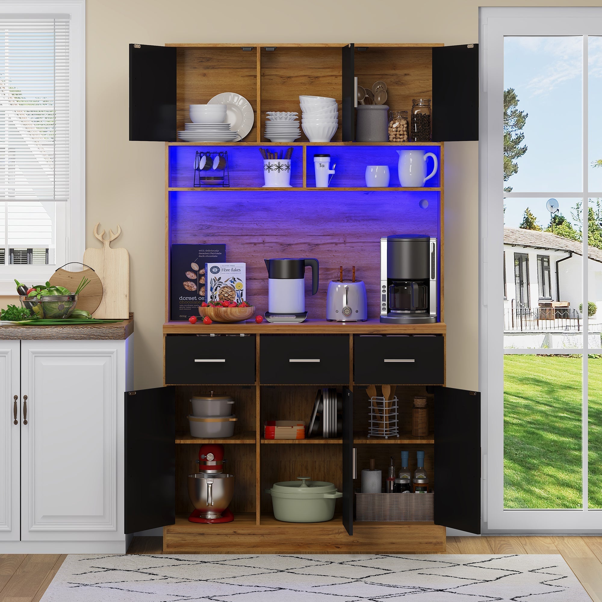 Multifunctional Buffet 100x40x180cm with LED, App Control, Drawers & Power Outlets