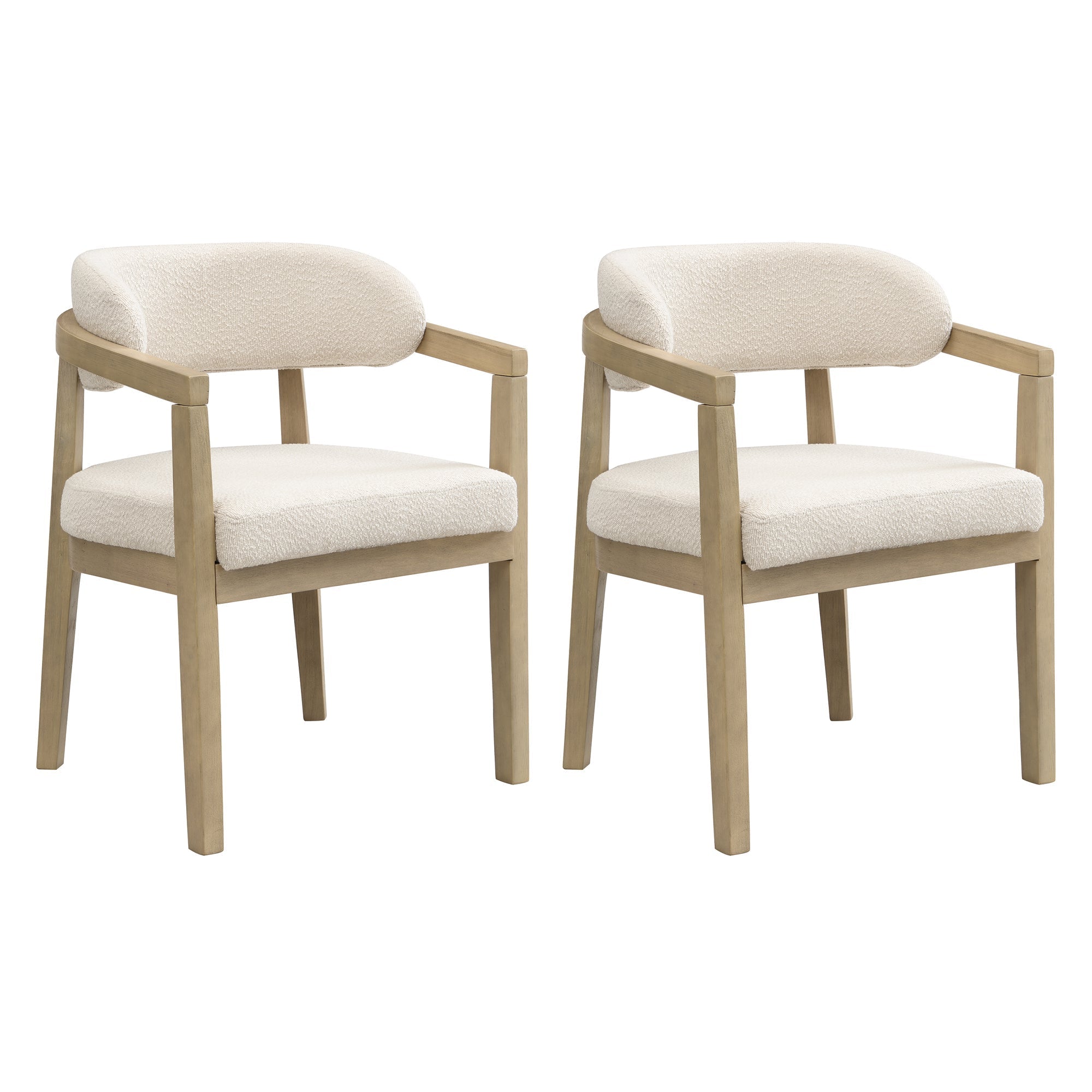 Solid Wood Dining Chairs Set of 2 Modern Style Bouclé Natural Color