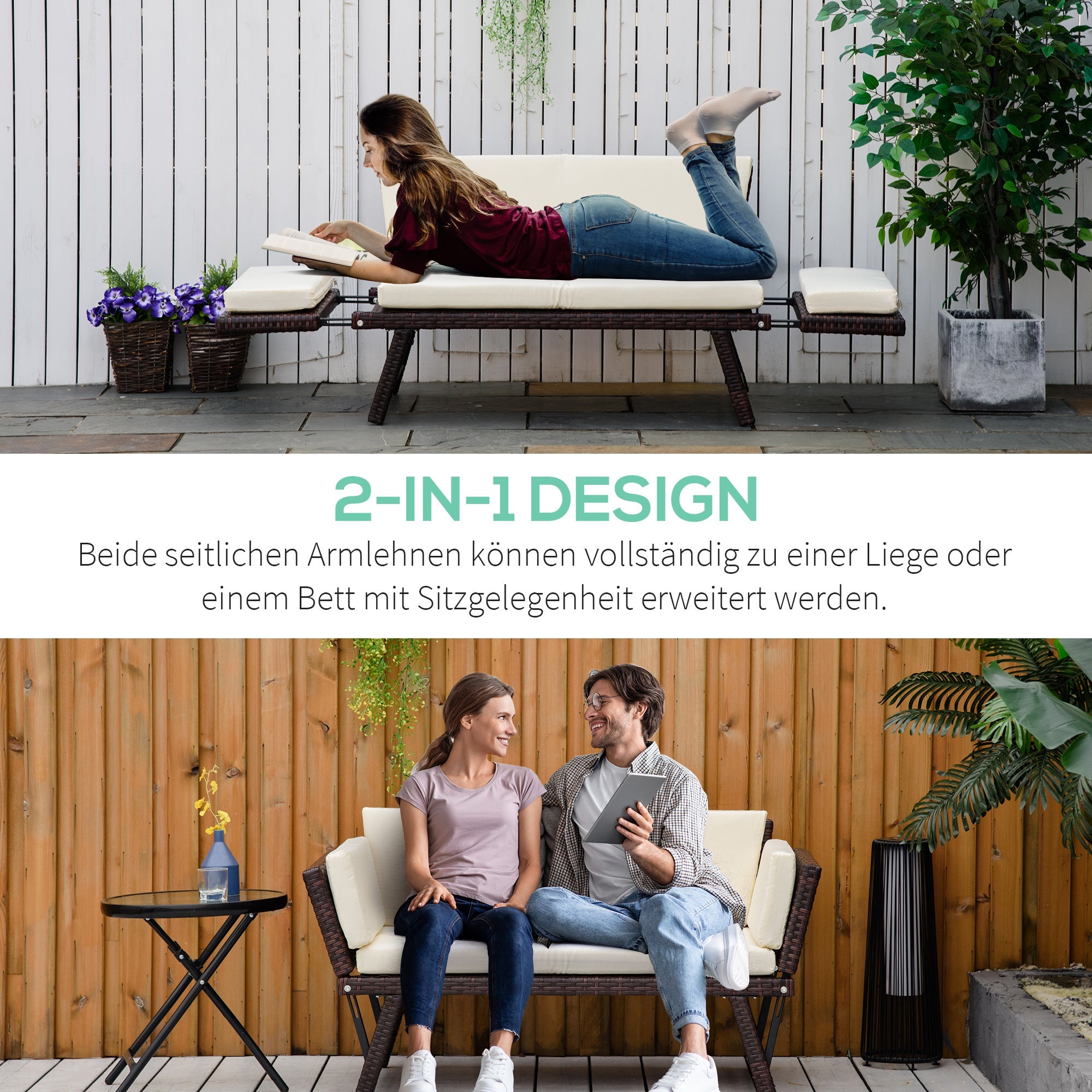 Polyrattan 2-Seater Folding Lounge Sofa with Armrests, Steel Brown
