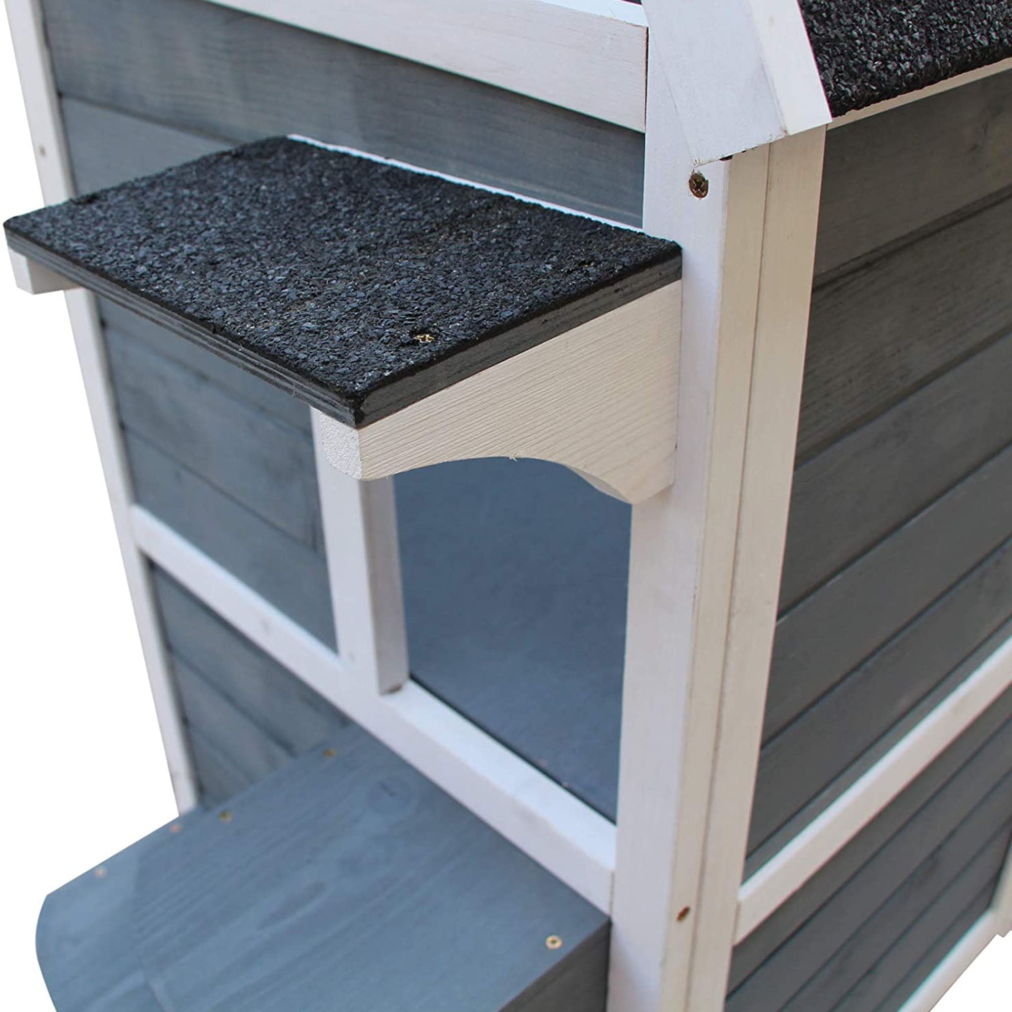 Cat House 2-Level Villa with Stairs, Grey Fir Wood
