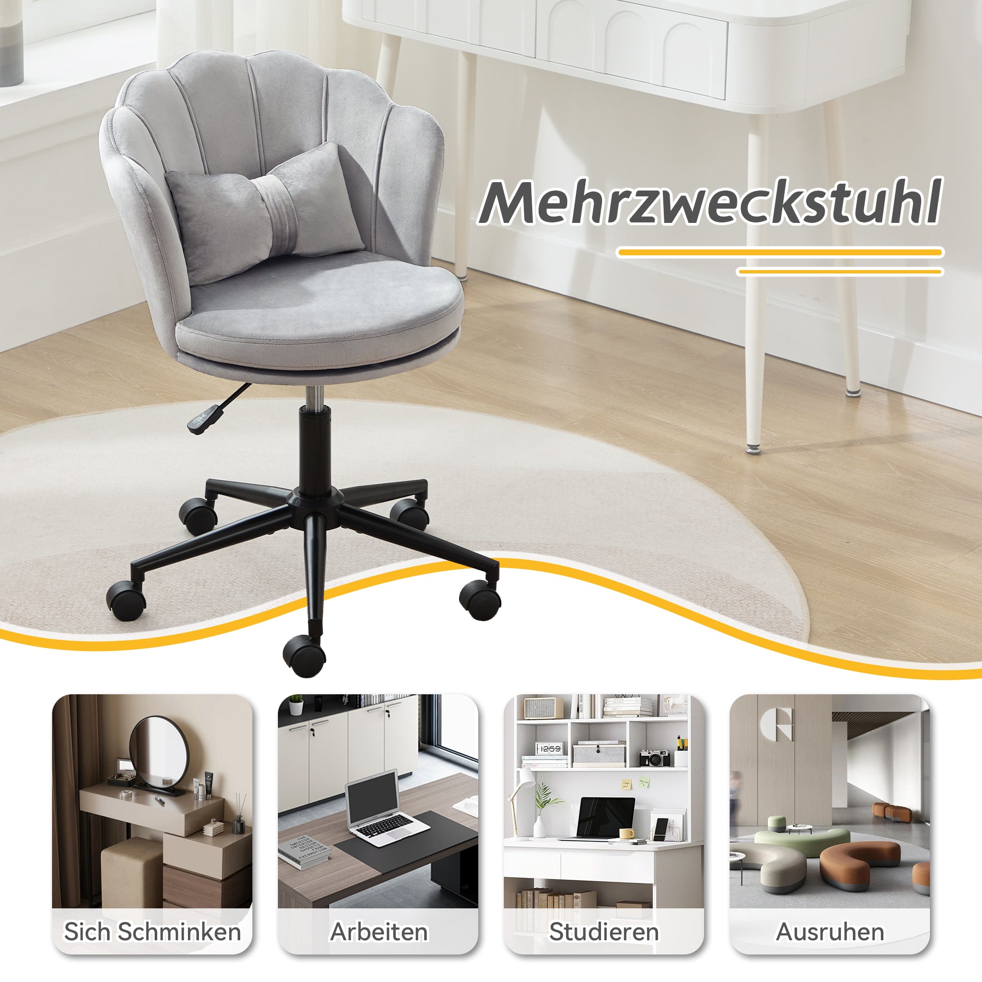 Dressing/Office Chair, Petal Backrest Butterfly Lumbar Cushion Height Adjustable, Soft Seat Cushion