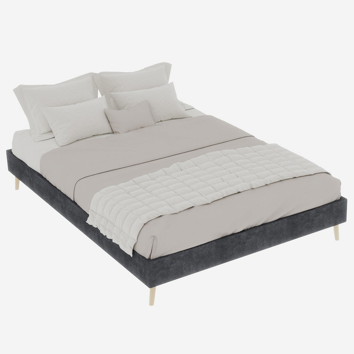 Modern Bed Frame 140x200cm Low Box Dutch Velvet Gray