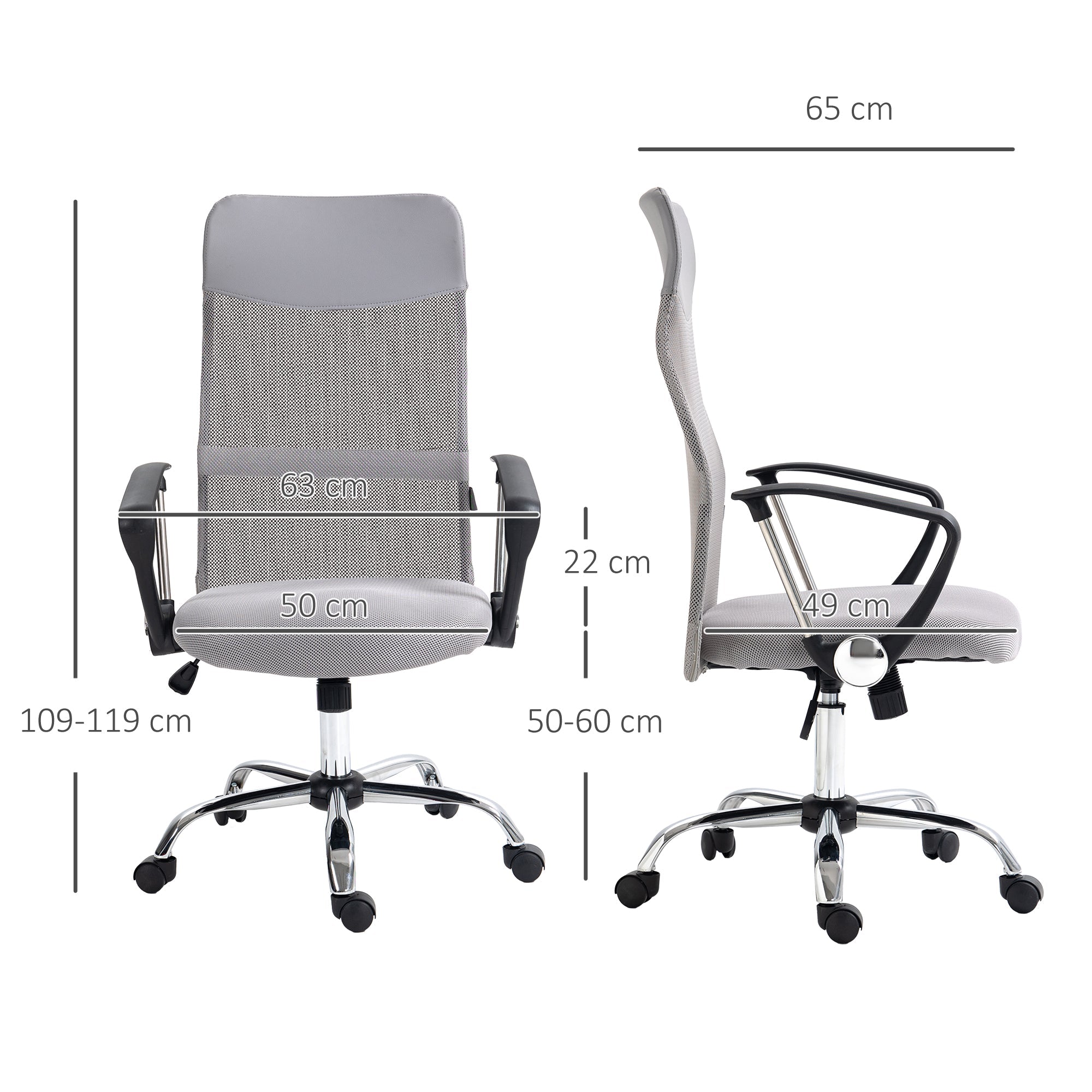 Ergonomic Office Chair Adjustable Height Tilt Mesh Light Grey