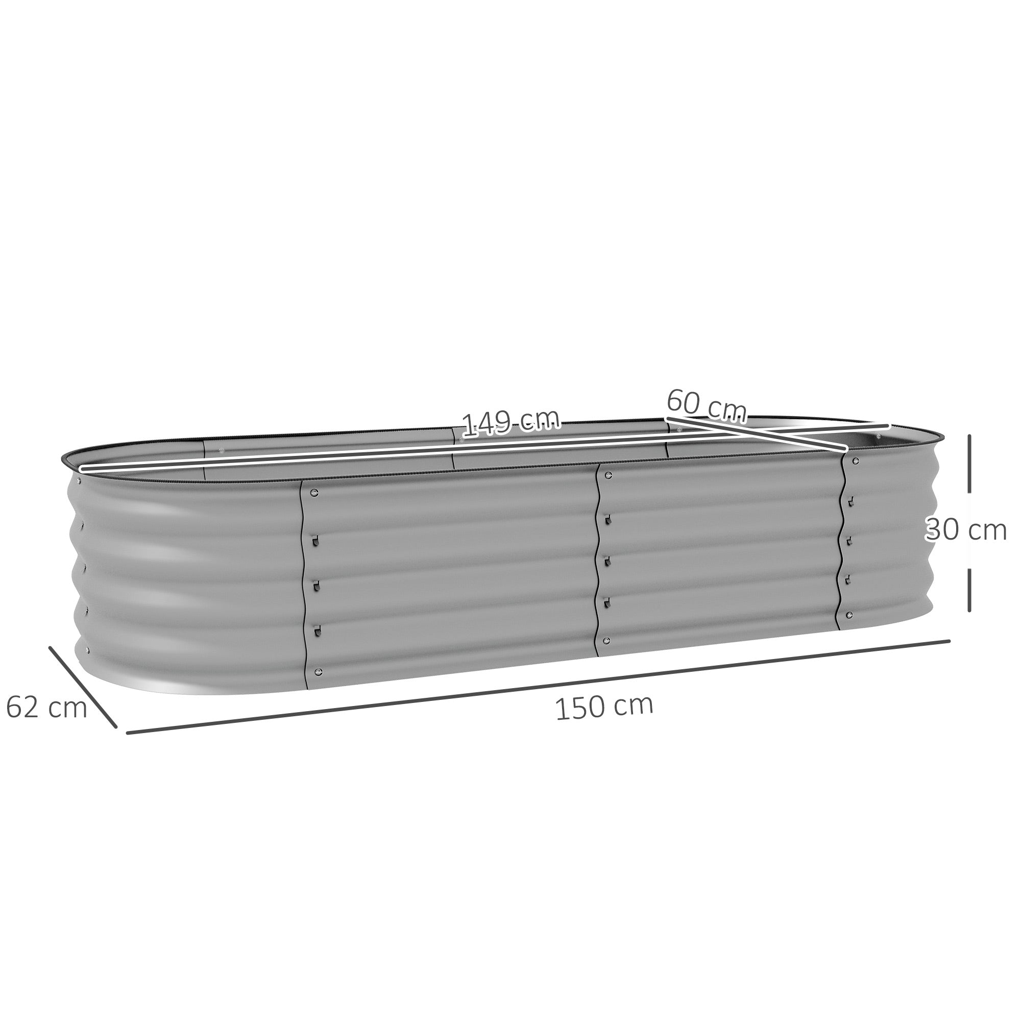 Raised Bed Metal Planter 150 x 62 x 30 cm Vegetable Flower Box Silver