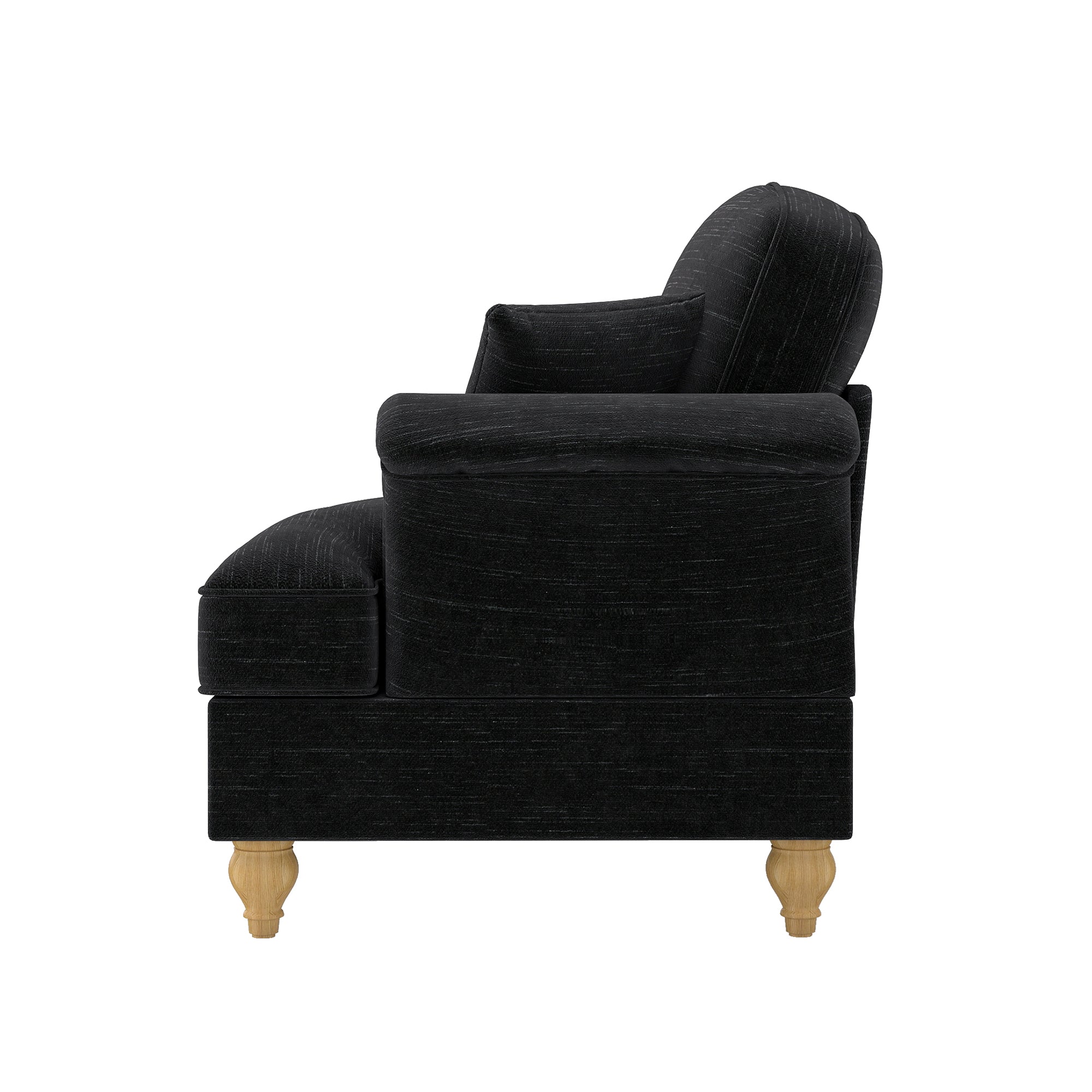 Windsor Sofa RSF with 1 Cushion and Removable Skirt, Black Chenille