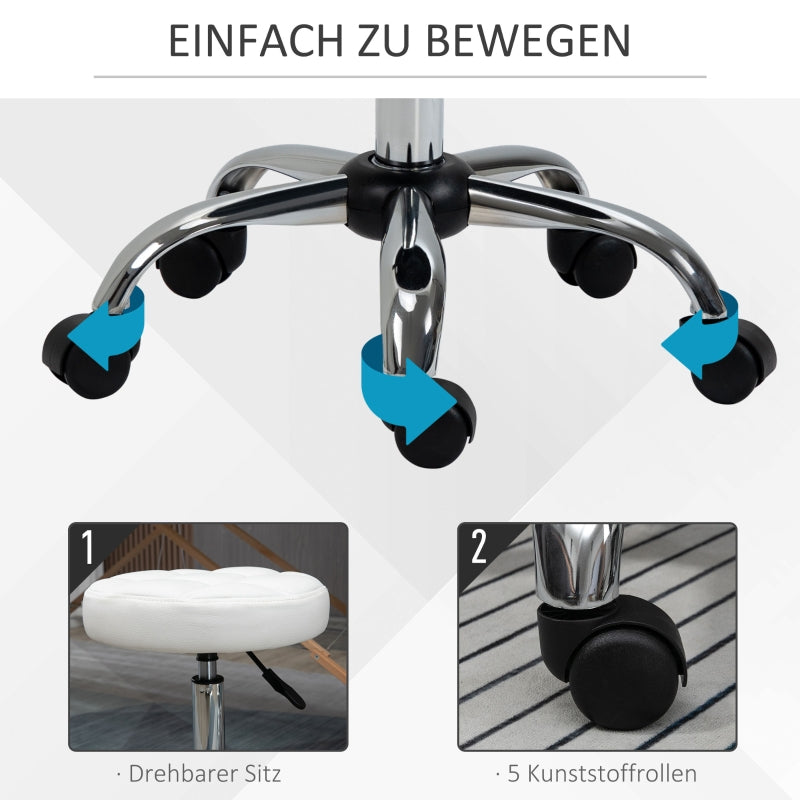 Vinsetto Rolling Stool Height-Adjustable Rotating Work, Artificial Leather White