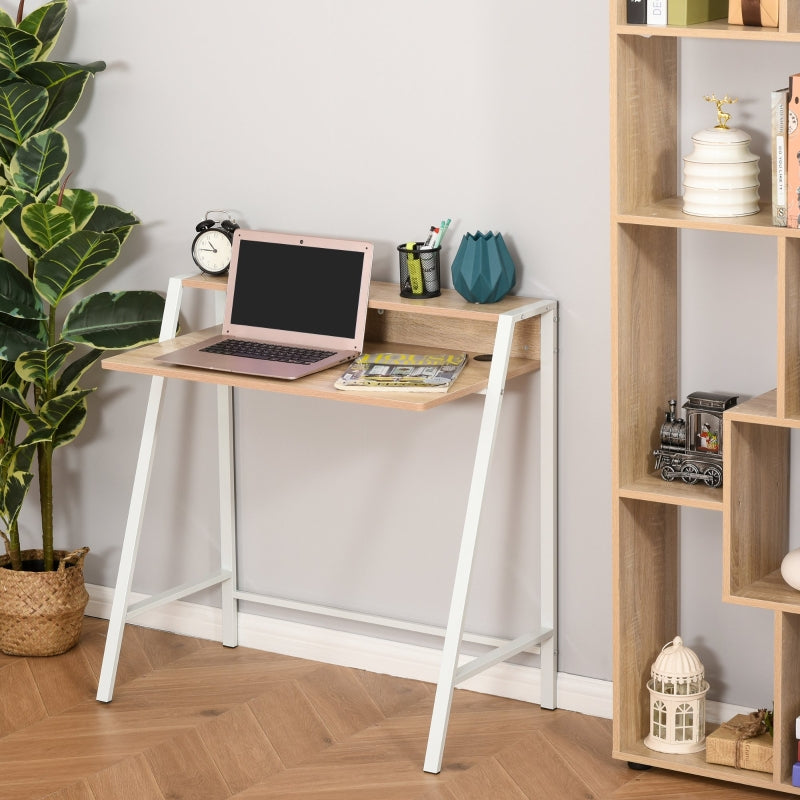 Writing Desk Computer Table Home Office Workstation Storage Shelf White and Oak
