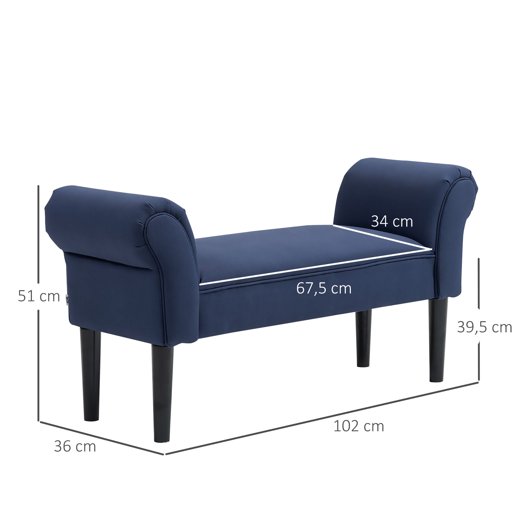 Bed Bench, Upholstered Seating Hallway, Canvas Blue