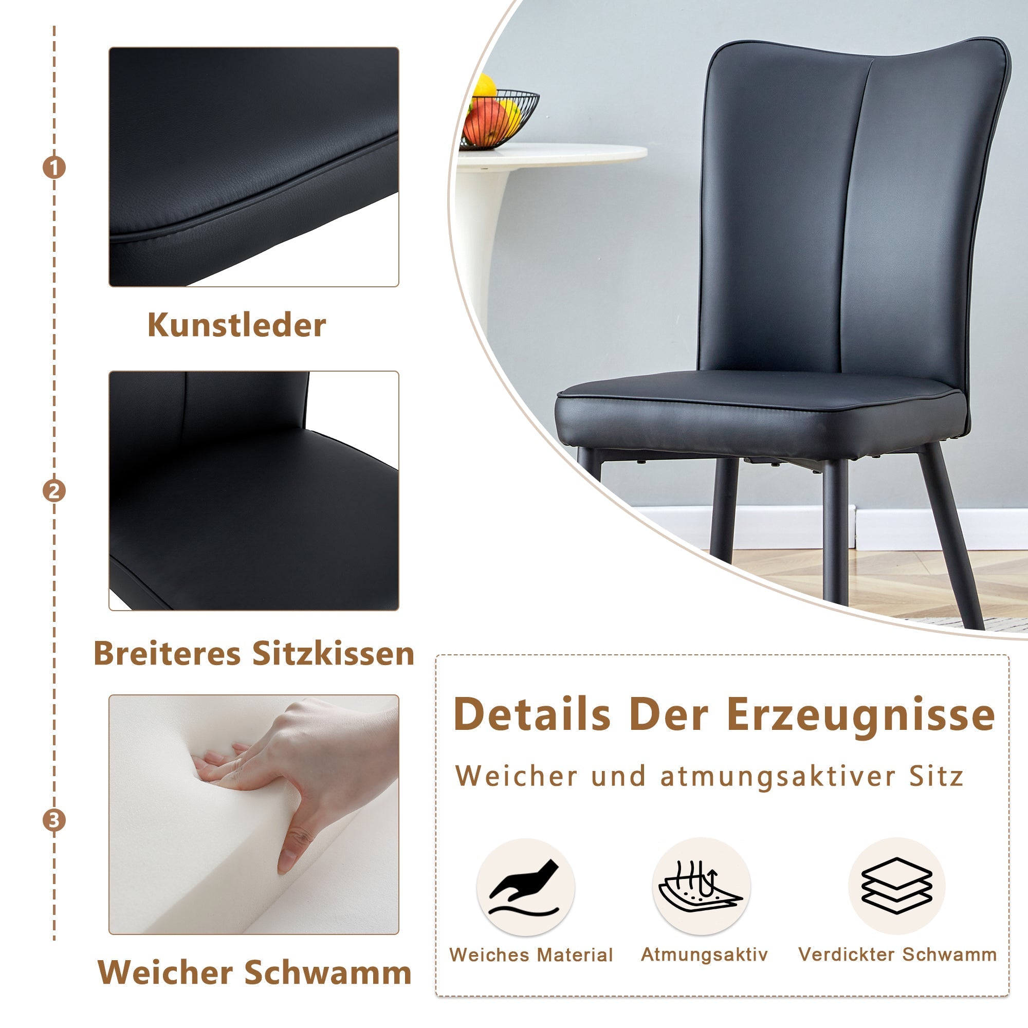 Dining Chairs Set of 2 Modern Design 89cm High - Black PU