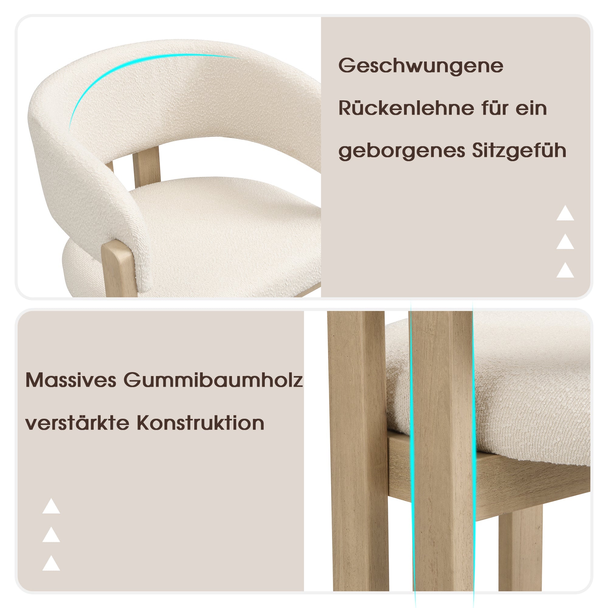 2 Solid Wood Dining Chairs Comfortable Bouclé Natural Color