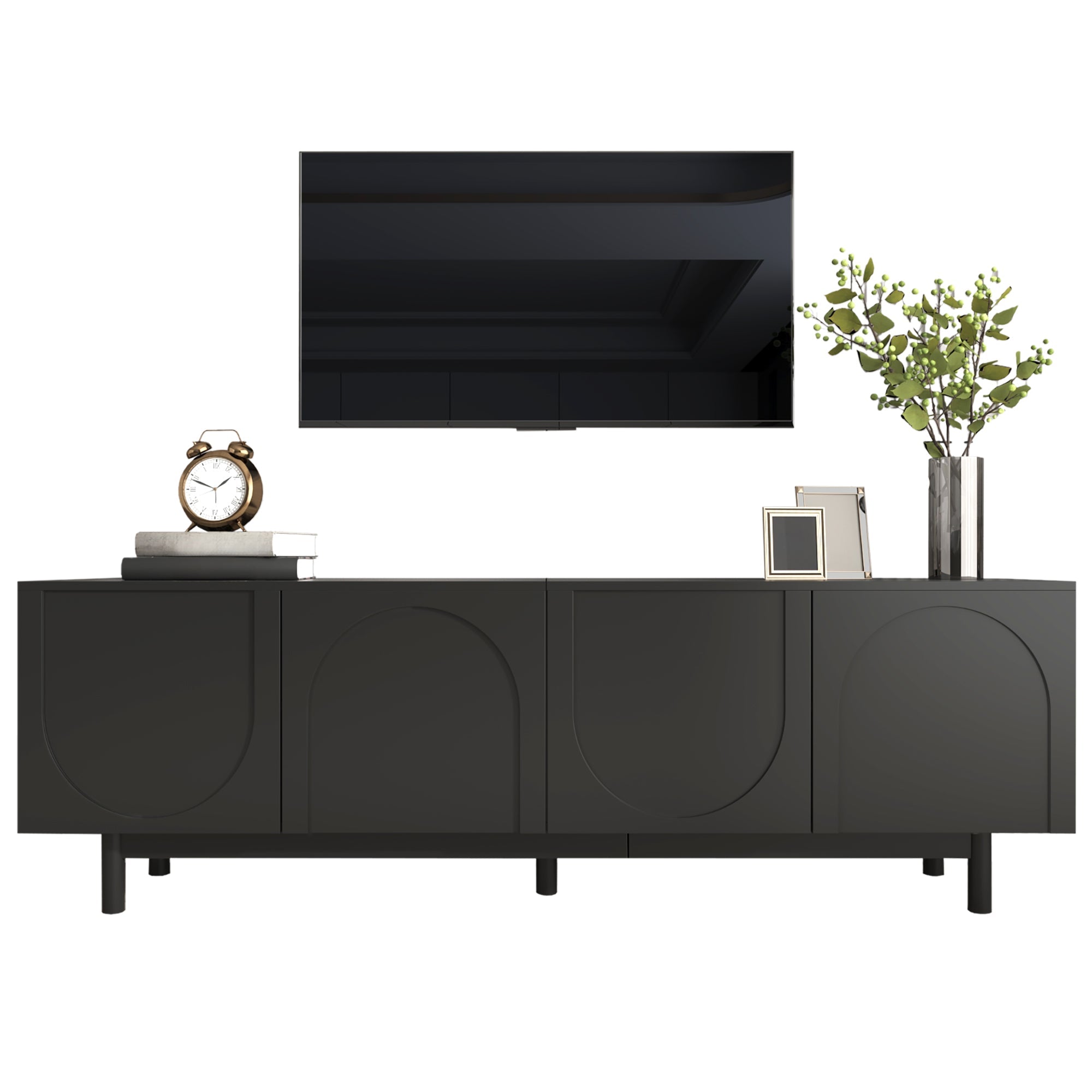 TV Cabinet 175cm Adjustable Shelves Lowboard Black