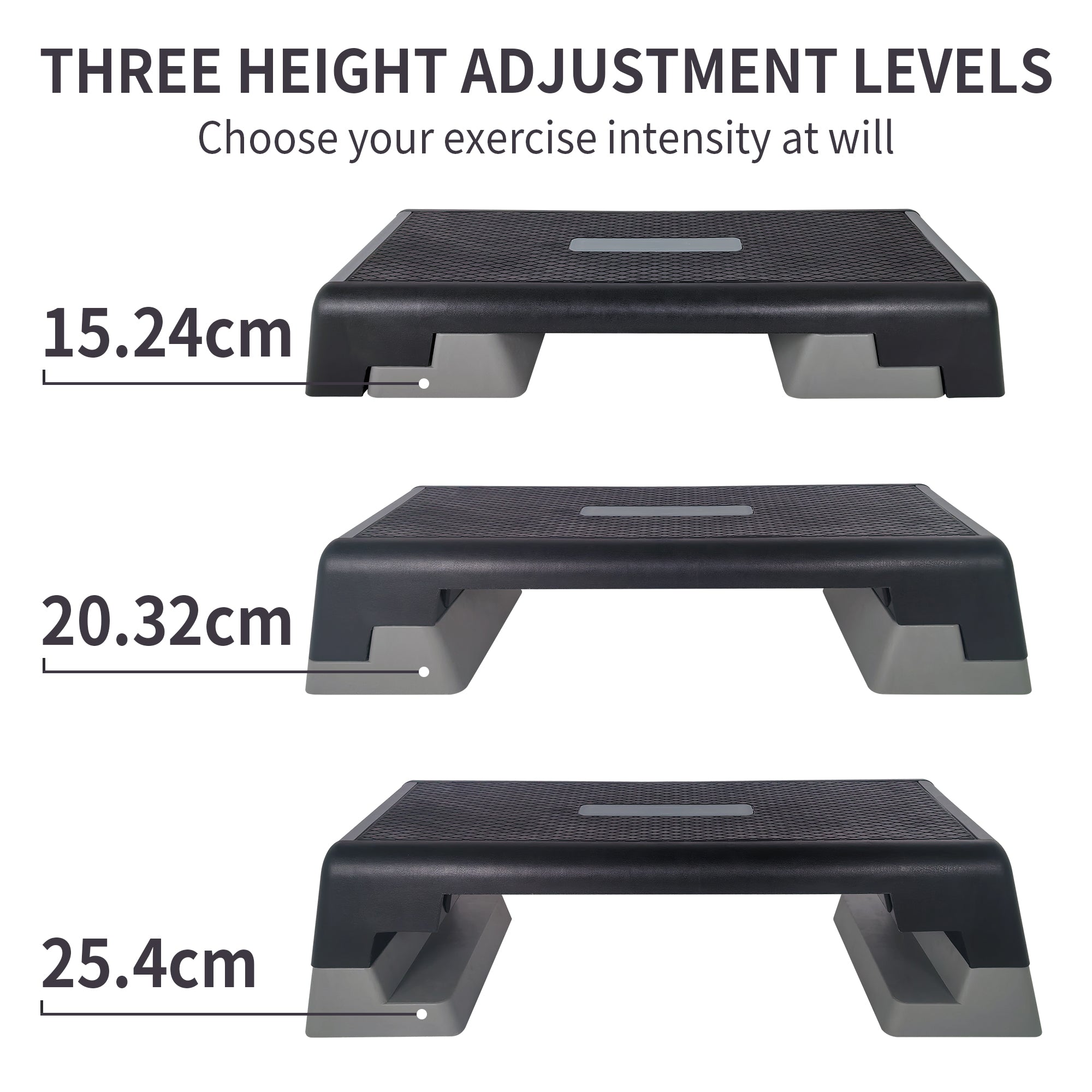 Adjustable Fitness Step Platform for Aerobics and Strength Training, Non-slip, Gray