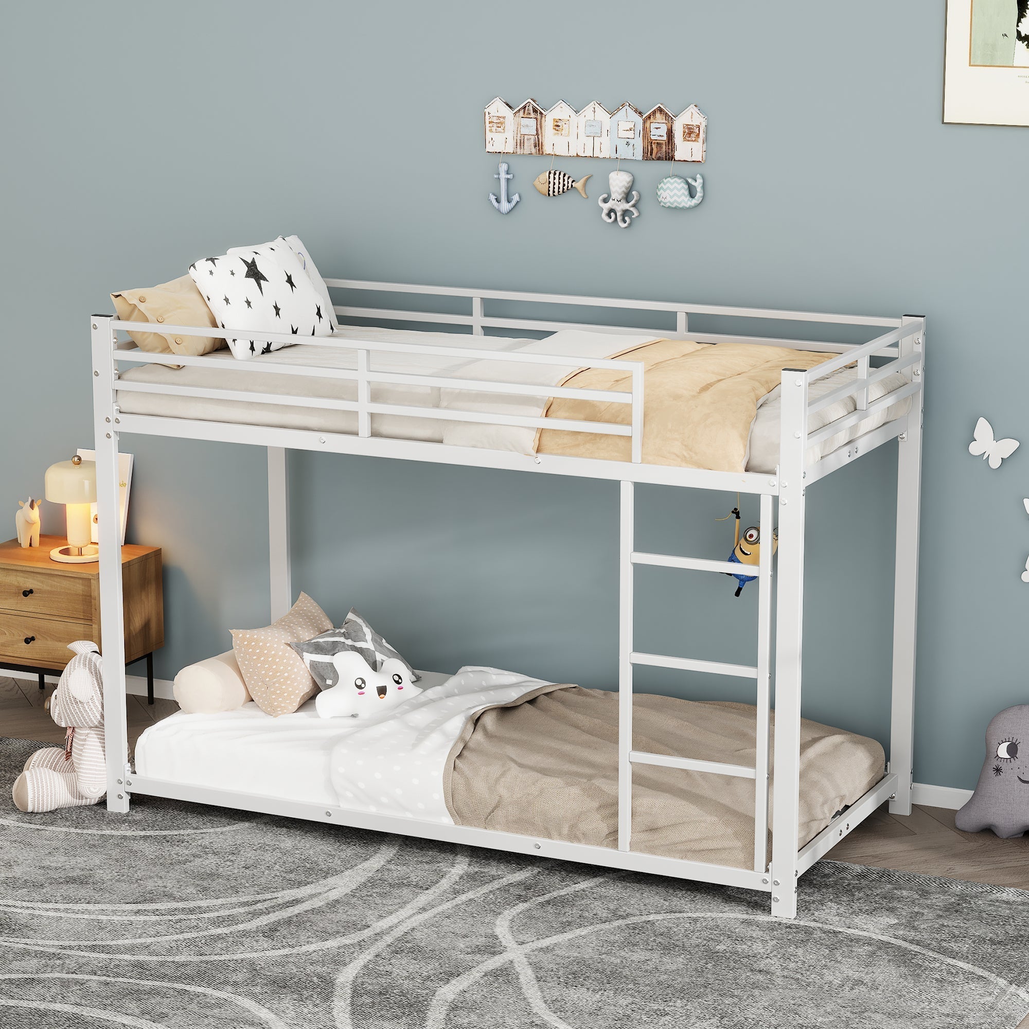 Bunk Bed 90x200cm Classic Iron Frame - White