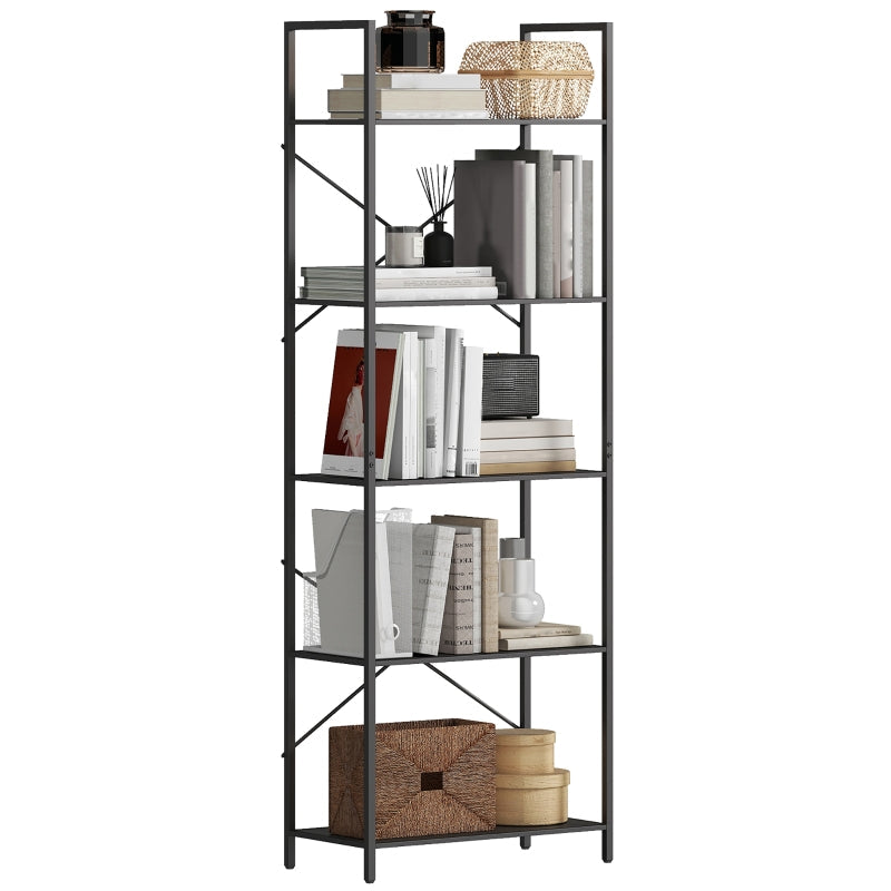 Bookshelf Freestanding 5-Tier Industrial Open Storage Metal Frame Black