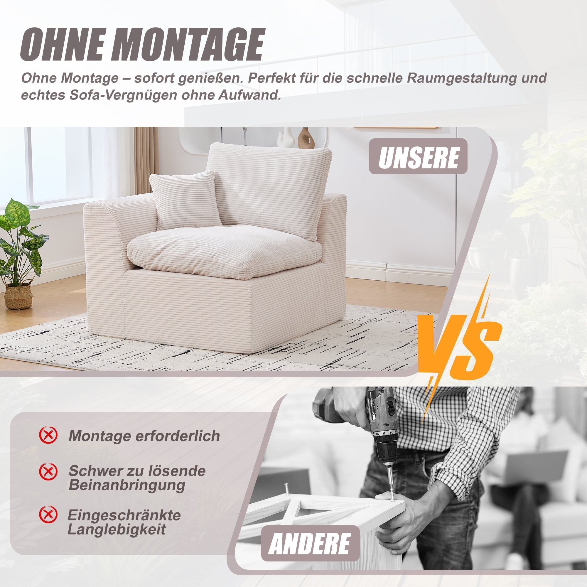 Single Sofa Modern Minimalist Armchair with Cushion - Fabric