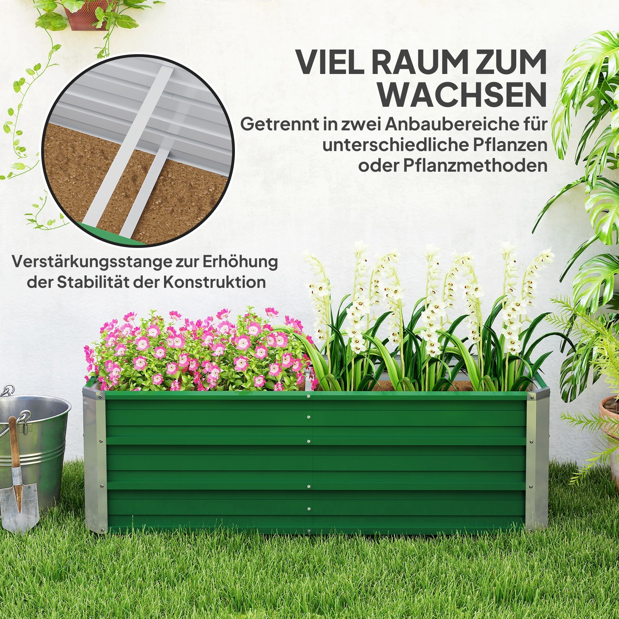 Raised Garden Bed/Planter Steel 125x47x40cm with Gloves, Green