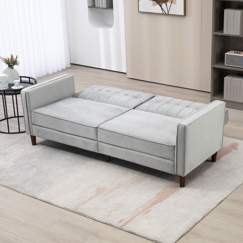 Modern Convertible Sofa Futon Adjustable Split Back, Light Grey Velvet-Touch
