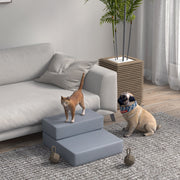 Pet Stairs, 2 Steps Foldable, Dog Stairs, Grey PU Leather