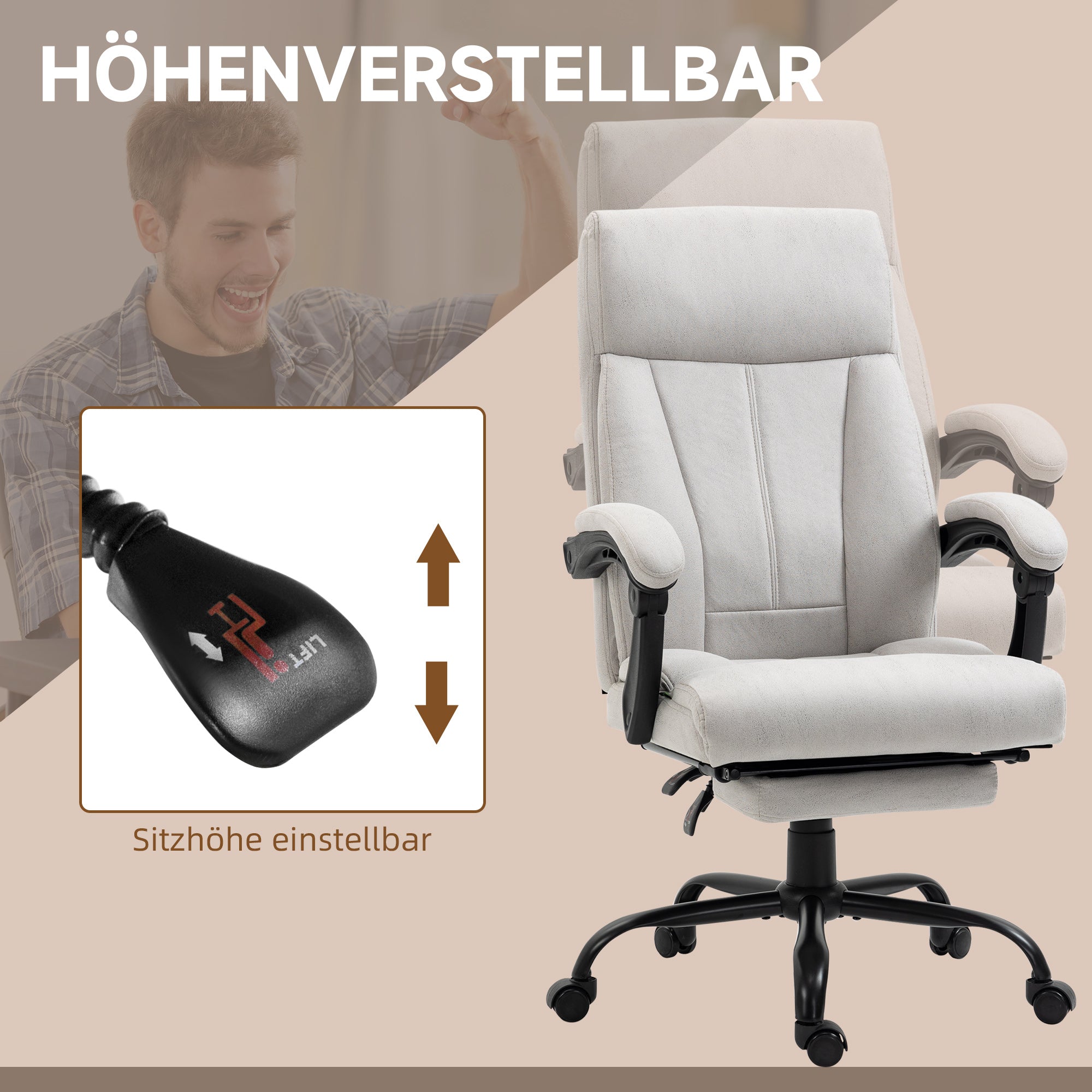 Office Chair, Ergonomic Executive Massage Function Footrest, Light Grey - Clearance