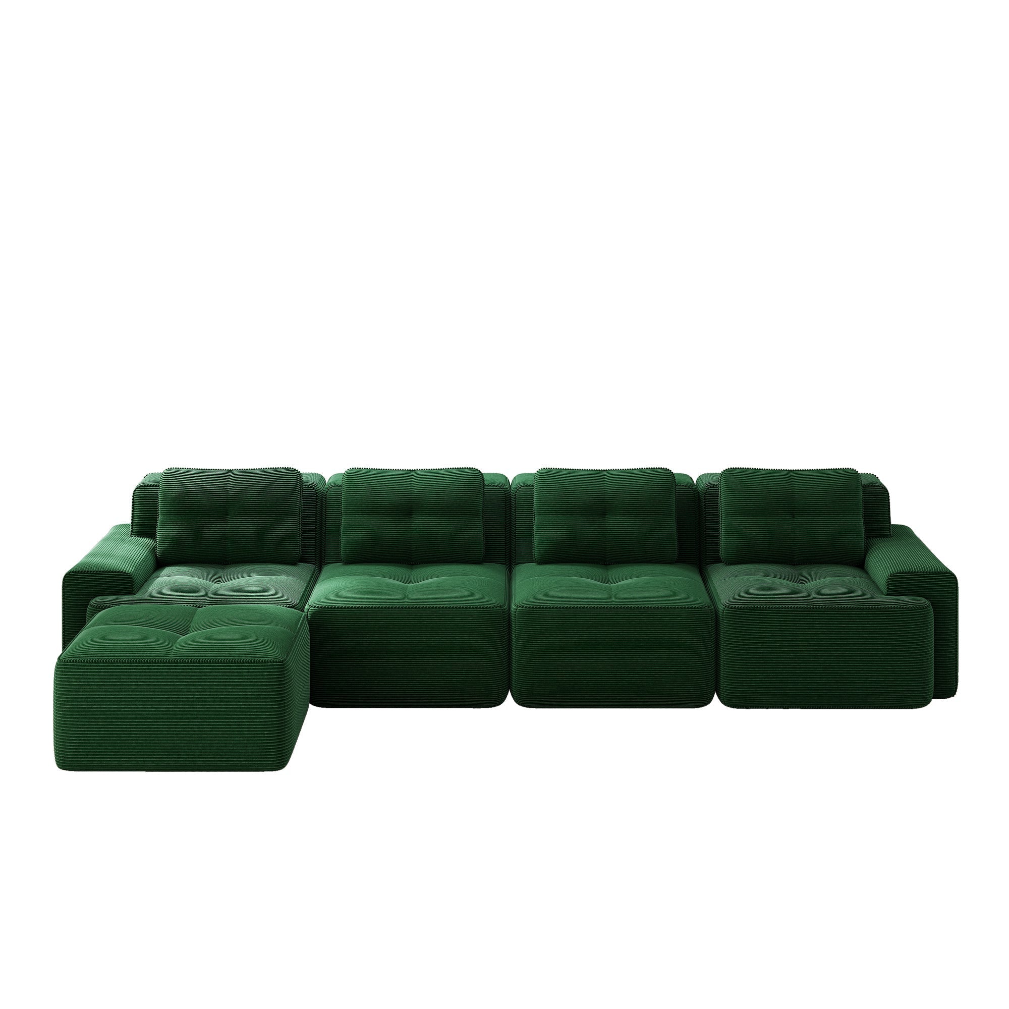 Boneless Sofa Modular L-Shaped Chaise Lounge 4-Seater Deep-Seat - Corduroy Green