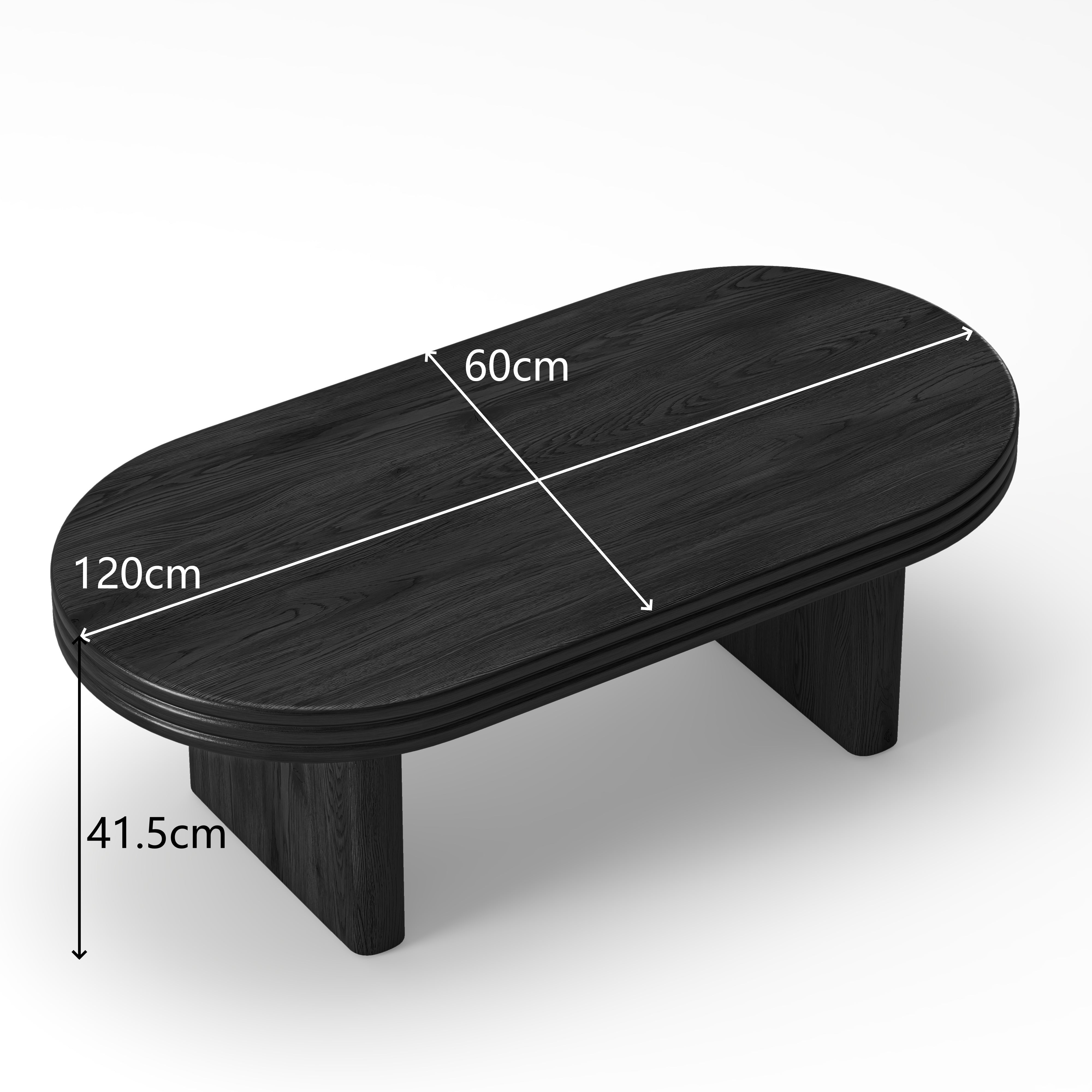 Mid Century Modern Oval Fluted Coffee Table Rustic Wood - Black