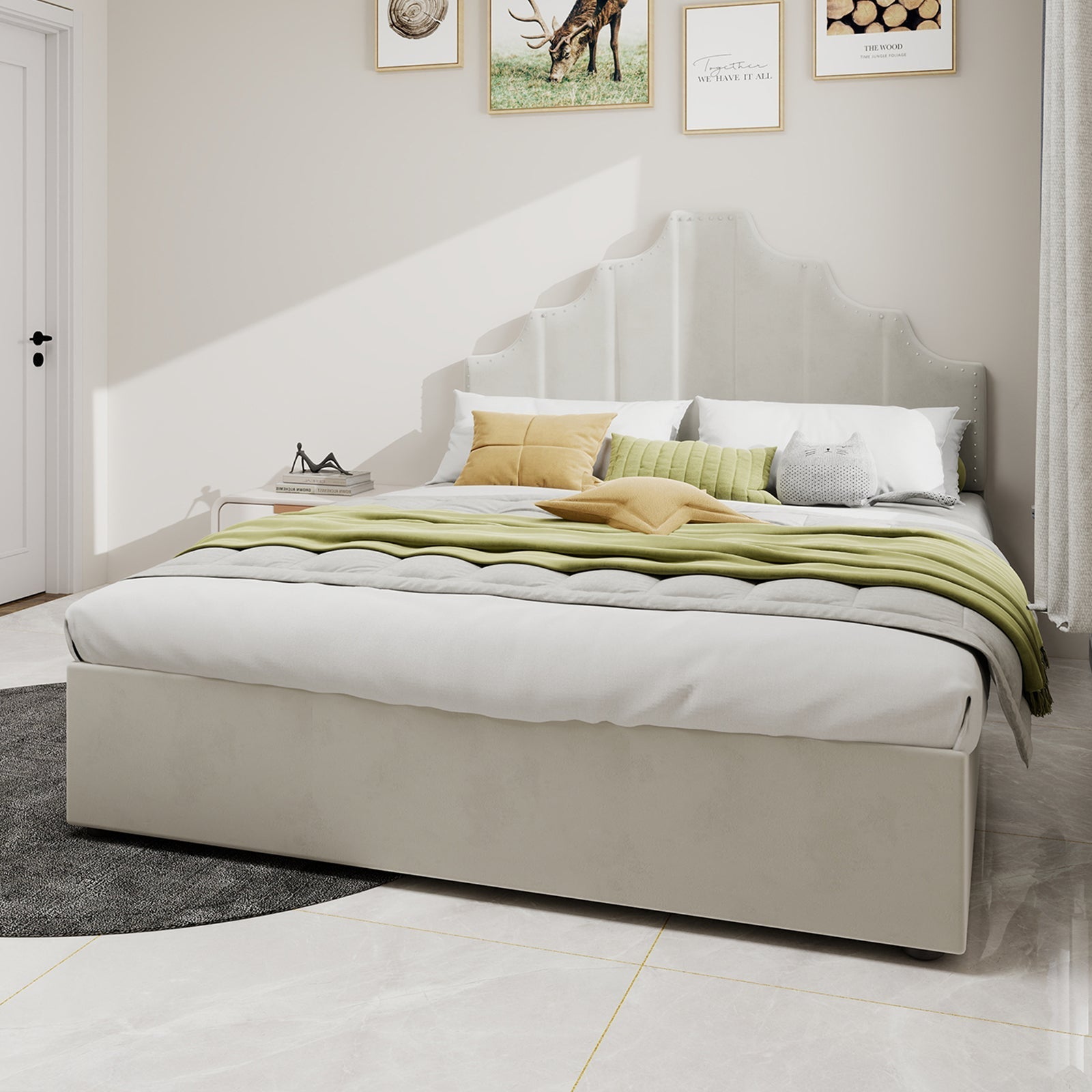 Modern Minimalist Soft Bed, Headboard 140*200CM, Beige