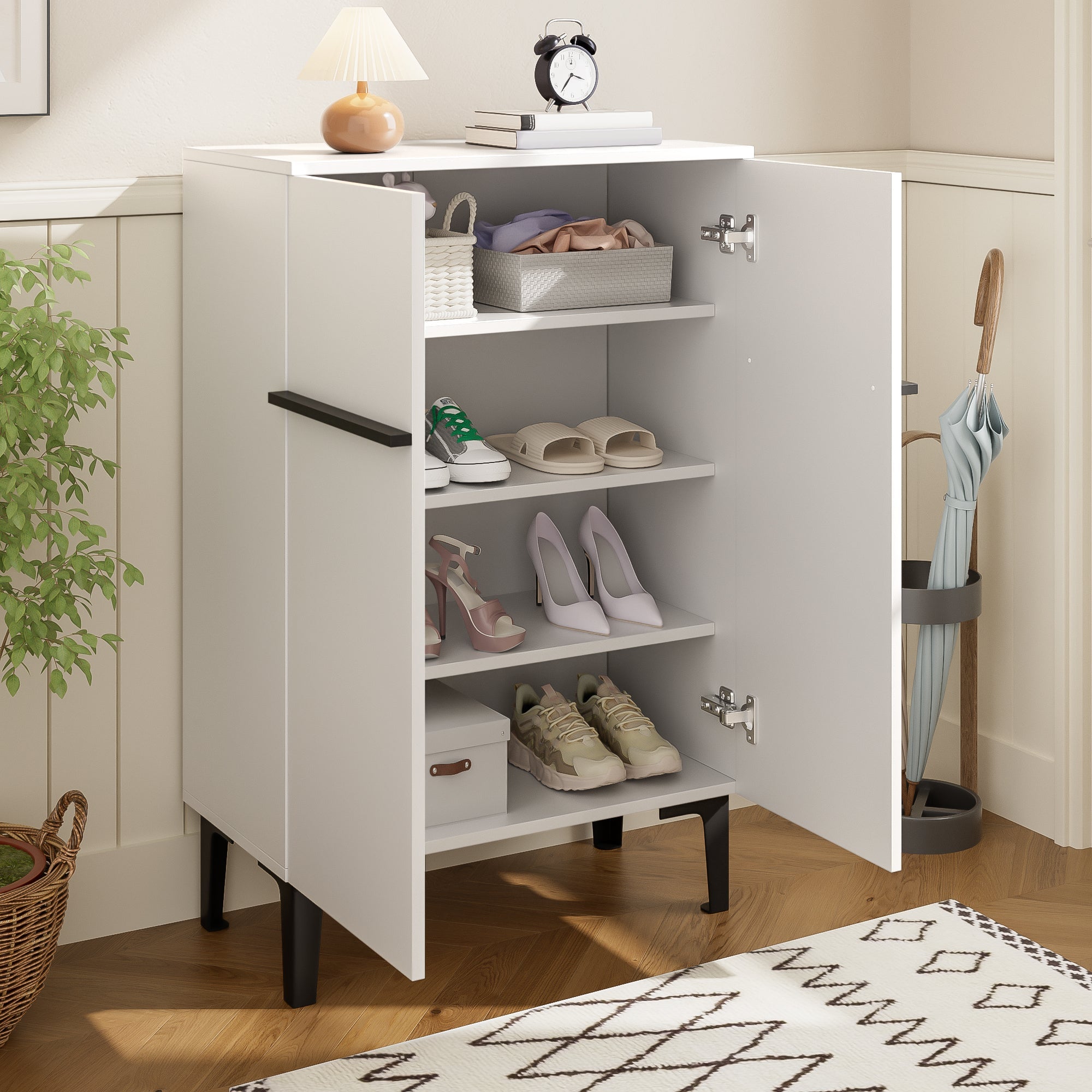 Shoe Cabinet Modern Double Doors Adjustable Shelves 95x60x34.5cm - White