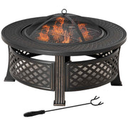 Fire Bowl, Poker, Spark Guard, Round Fire Pit, Steel Black