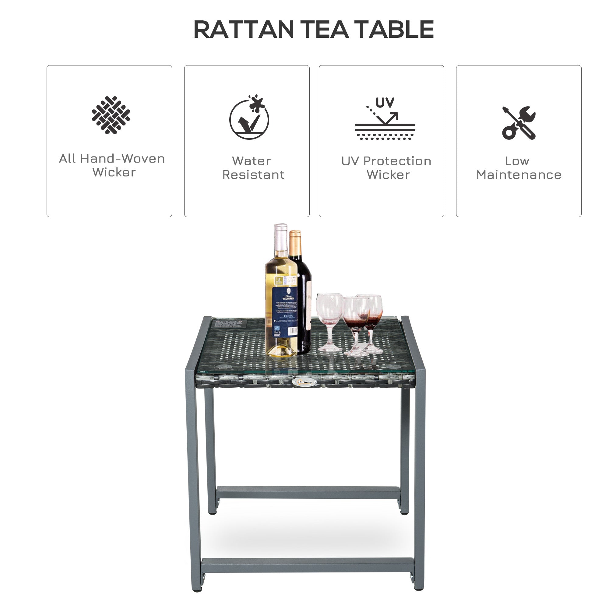 Garden/Side Table Tempered Glass Polyrattan Aluminum