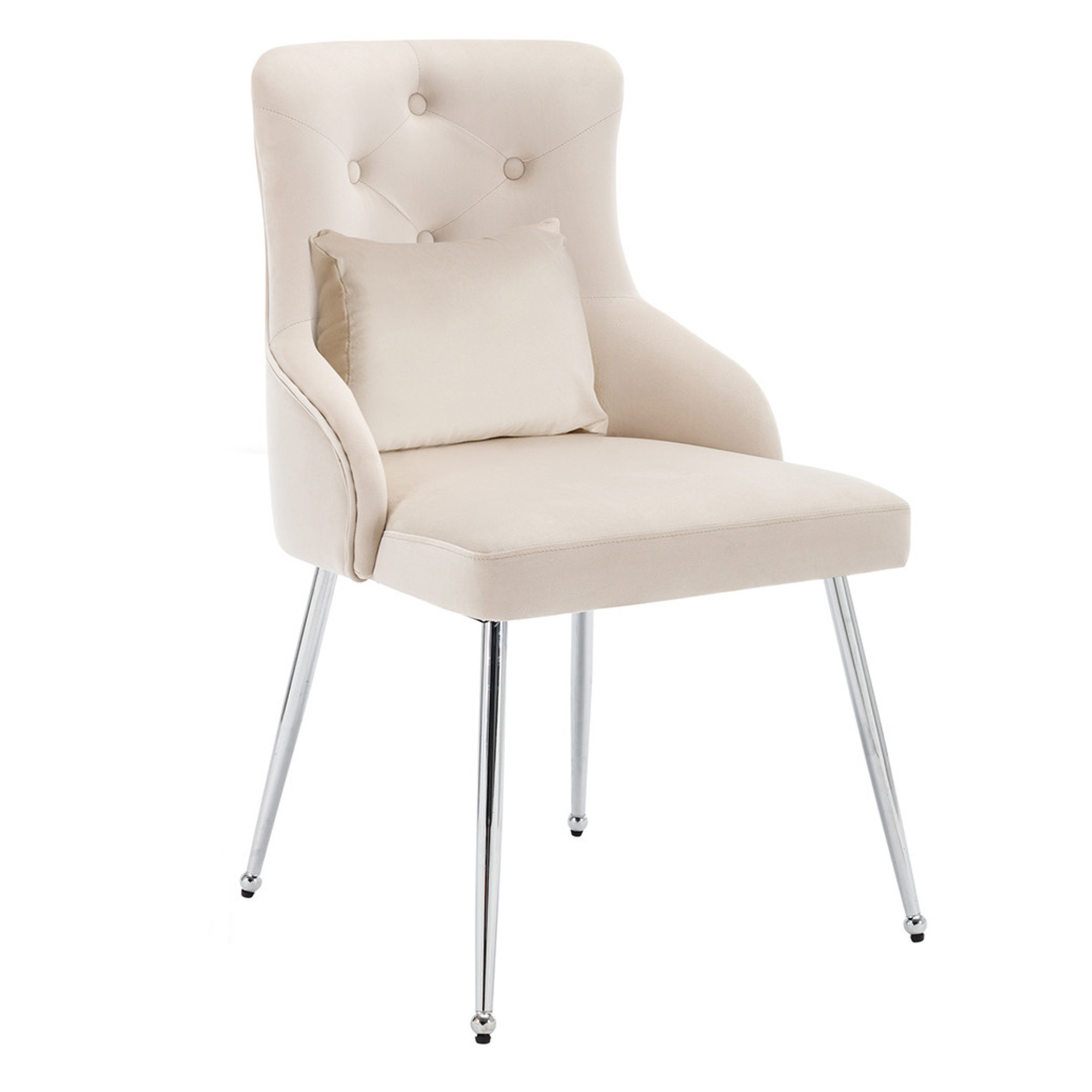 Dining Chair with Button Pattern and Lumbar Cushion, Upholstered with Metal Legs, Beige