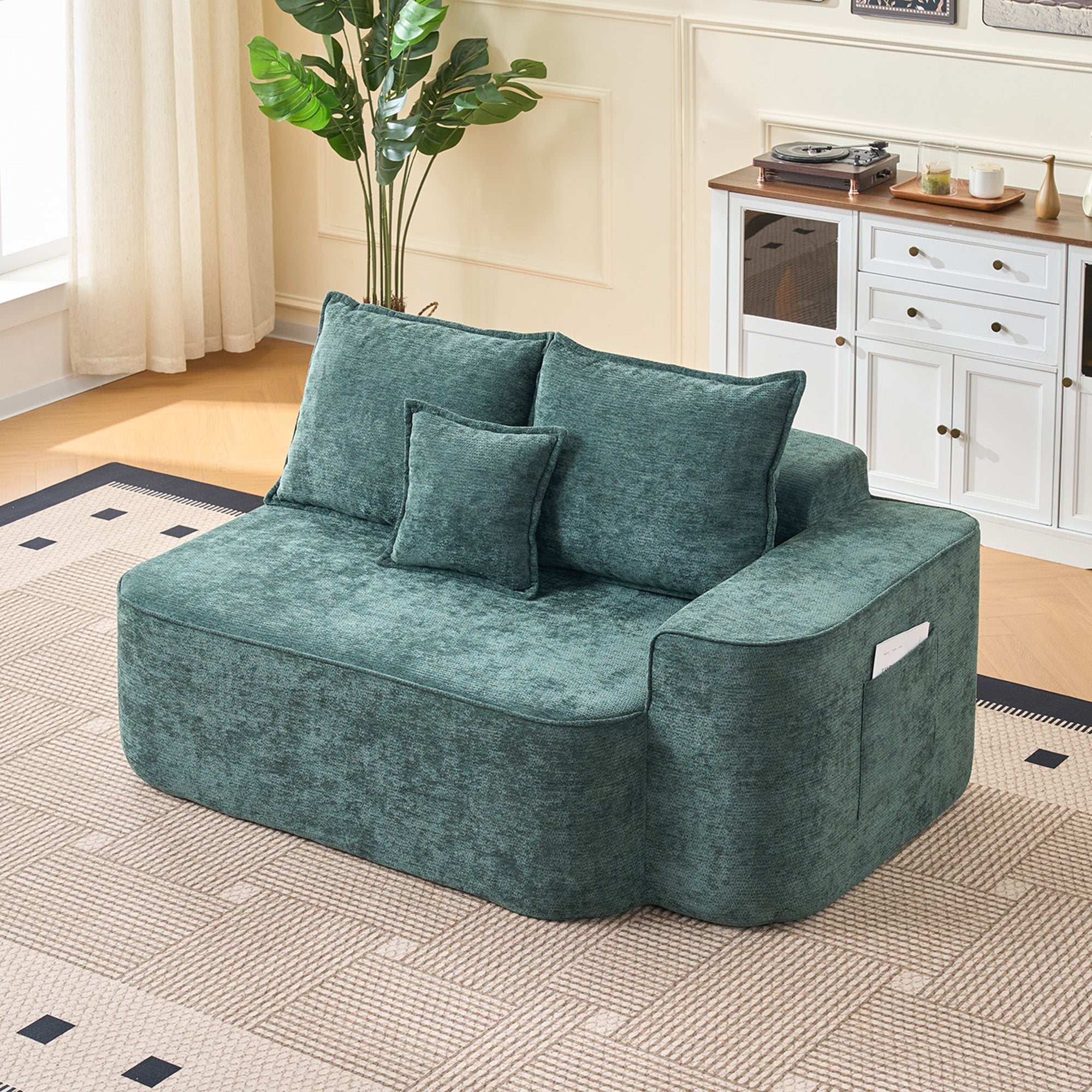 Comfortable 2-Person Sofa with Cushions and Side Pockets, No Assembly Required, Green