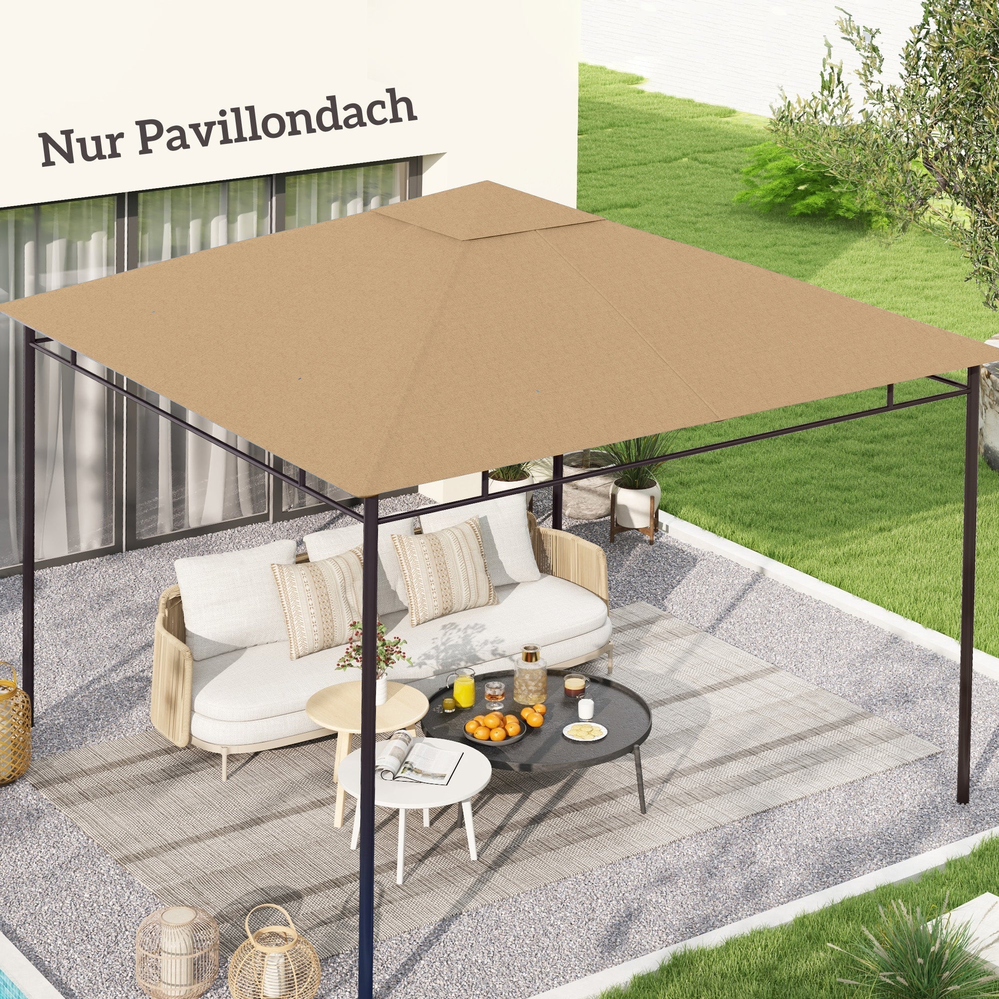 Pavilion Roof Replacement Sun Protection Weatherproof 2.98x2.95m, Polyester Beige