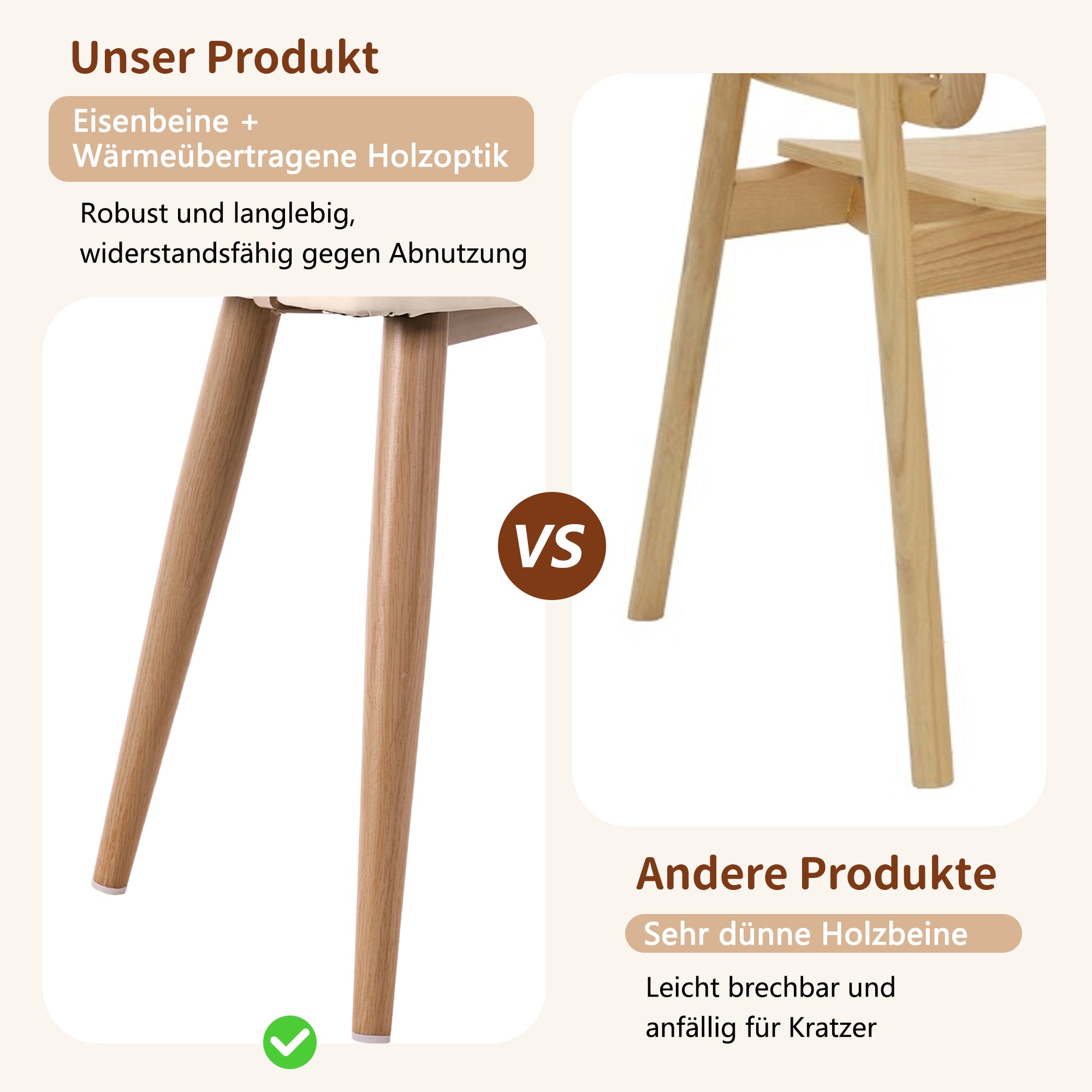 6 Dining Chairs, Modern Rattan Backrest PU Leather Seat, Rattan/PU Leather