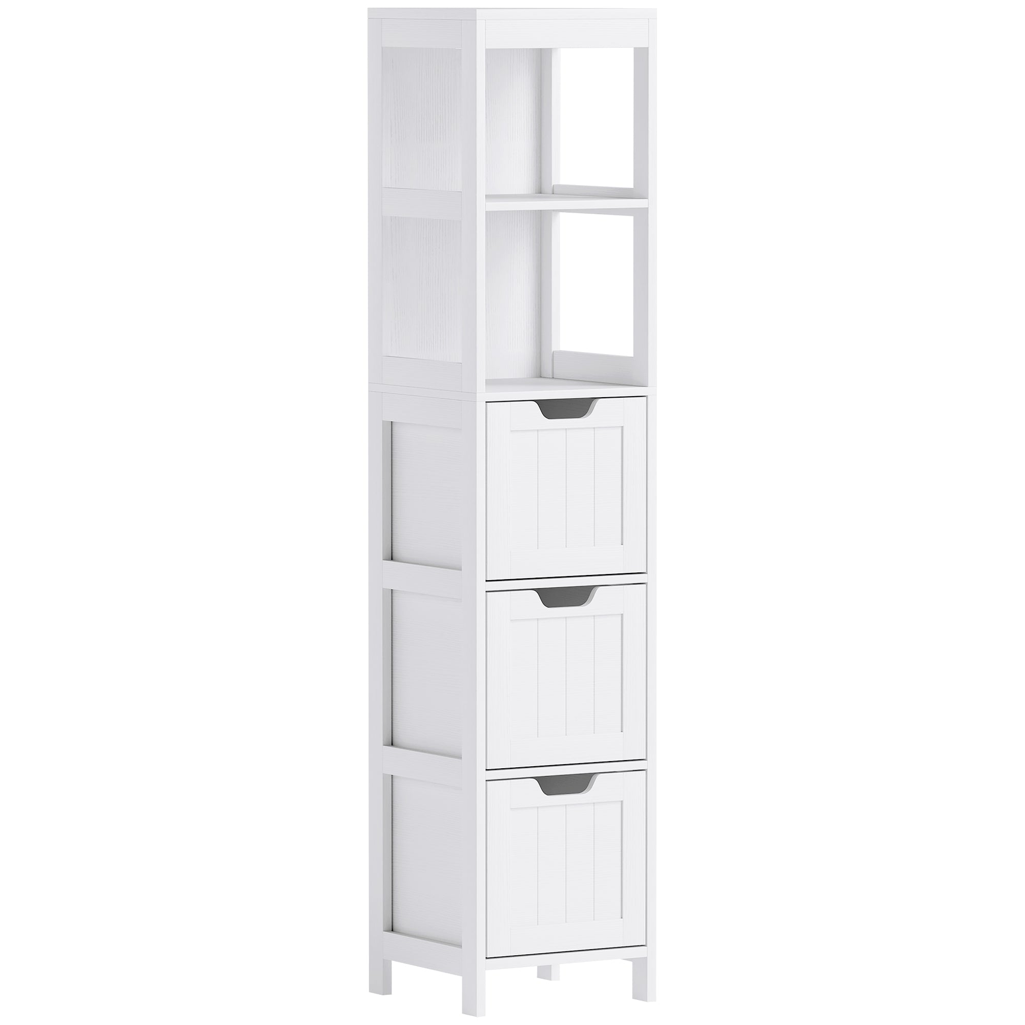kleankin Bathroom Cabinet, Tall with 3 Drawers, 2 Open Compartments, White