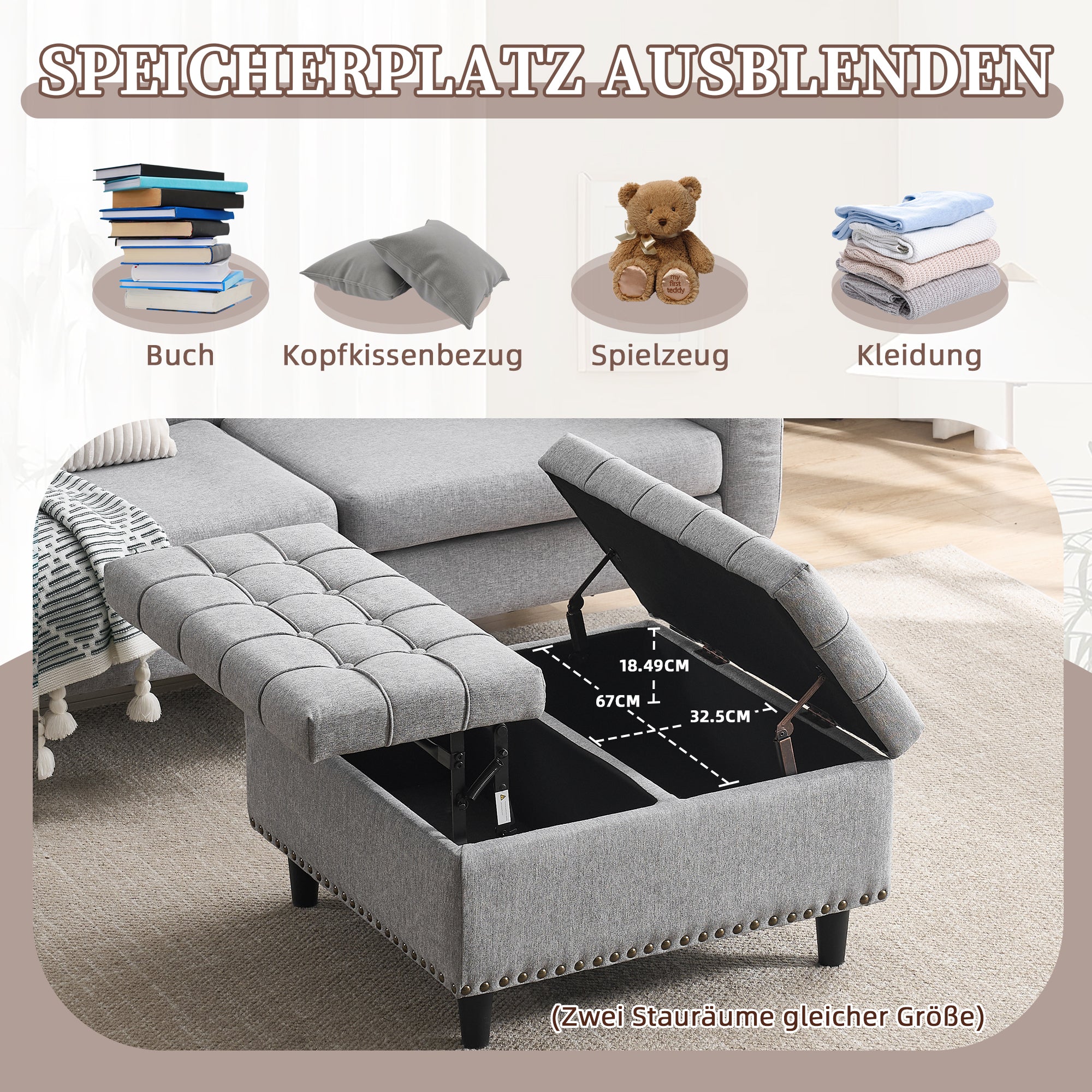 Storage Chair, Liftable Bench with Storage Box, Gray