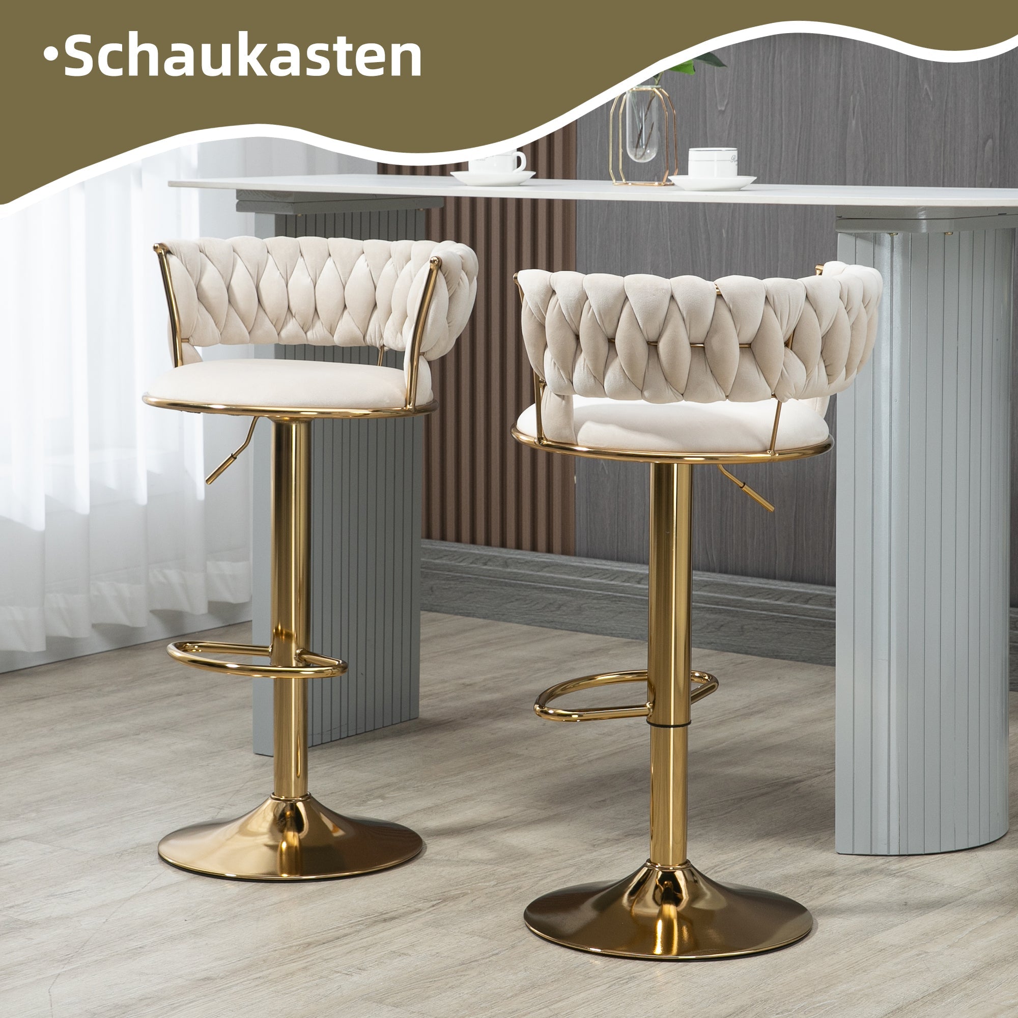 Velvet Swivel Bar Stool 2-Piece Set, Handcrafted Backrest, Adjustable Height, Upholstered