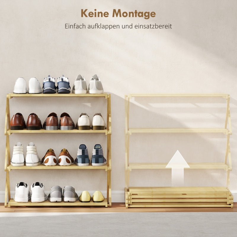 Shoe Rack 4-Tier 12-Pair Storage 60x29x67cm - Bamboo Natural