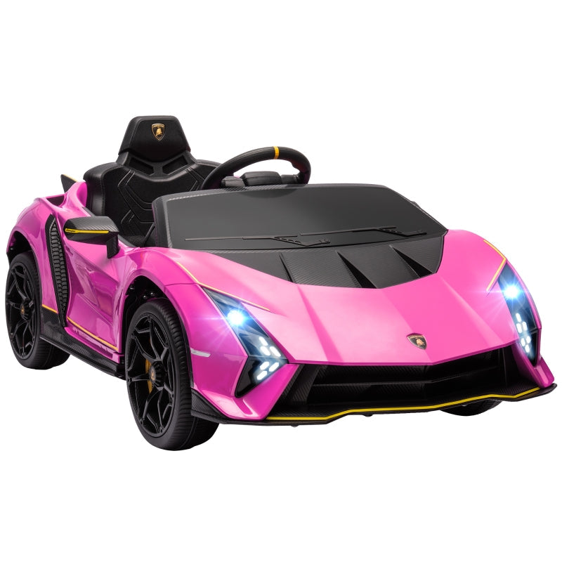 12V Lamborghini Autentica Kids Electric Car with Remote Control, 4 Suspension Wheels, Soft Start, Pink