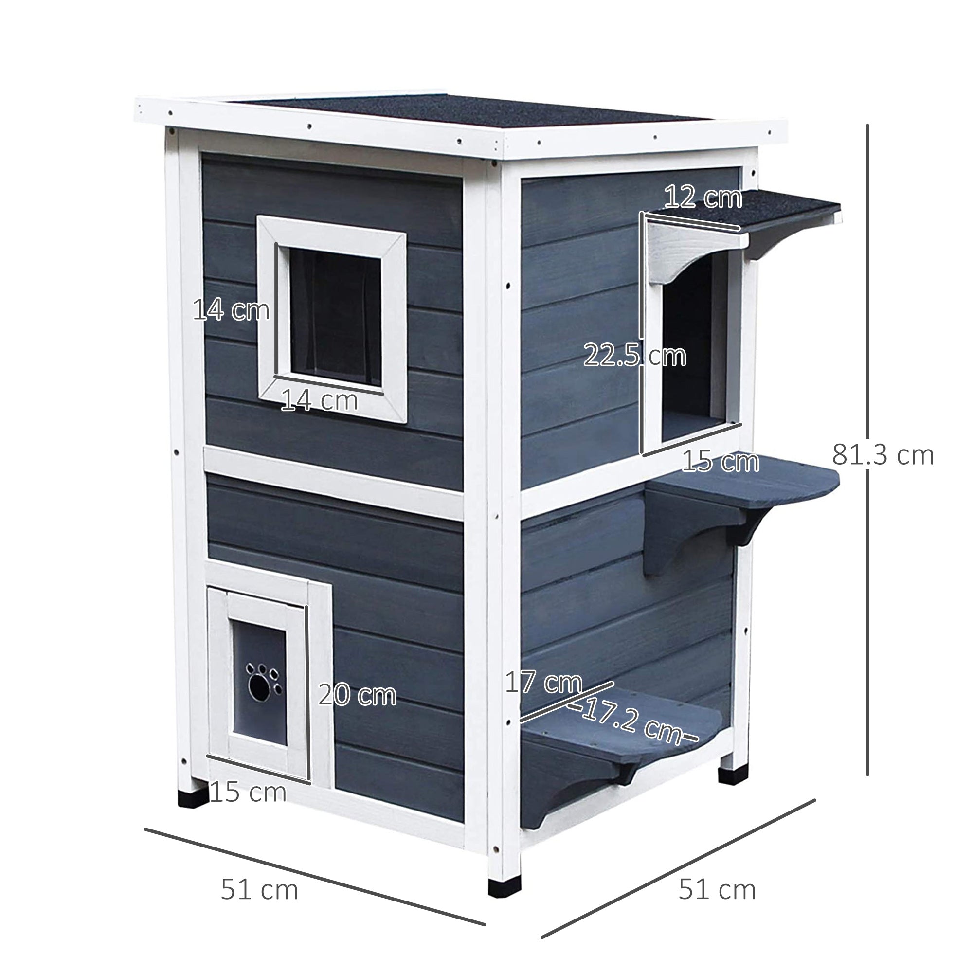 Cat House 2-Level Villa with Stairs, Grey Fir Wood