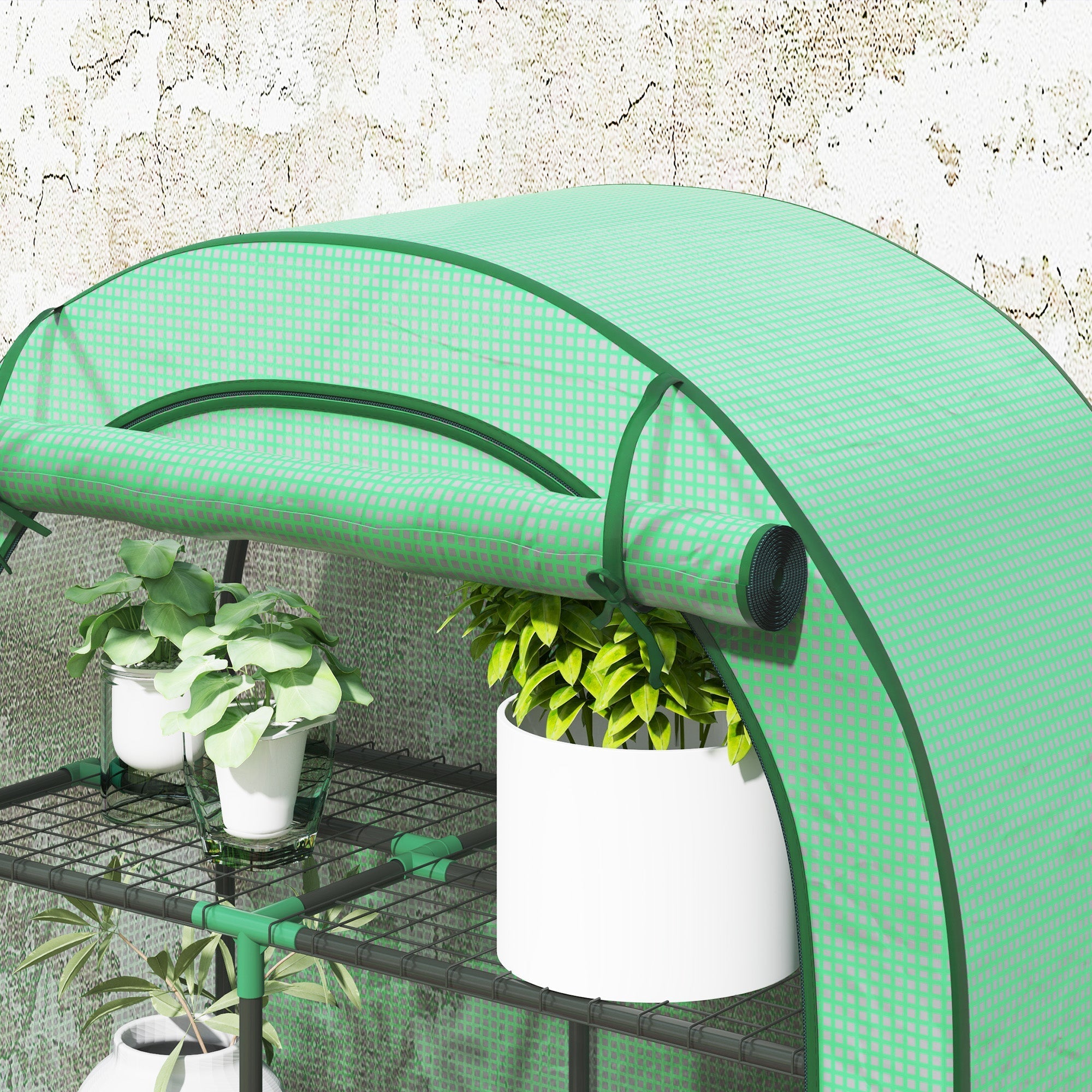 Greenhouse round roof, door, shelves, winter-proof film, steel
