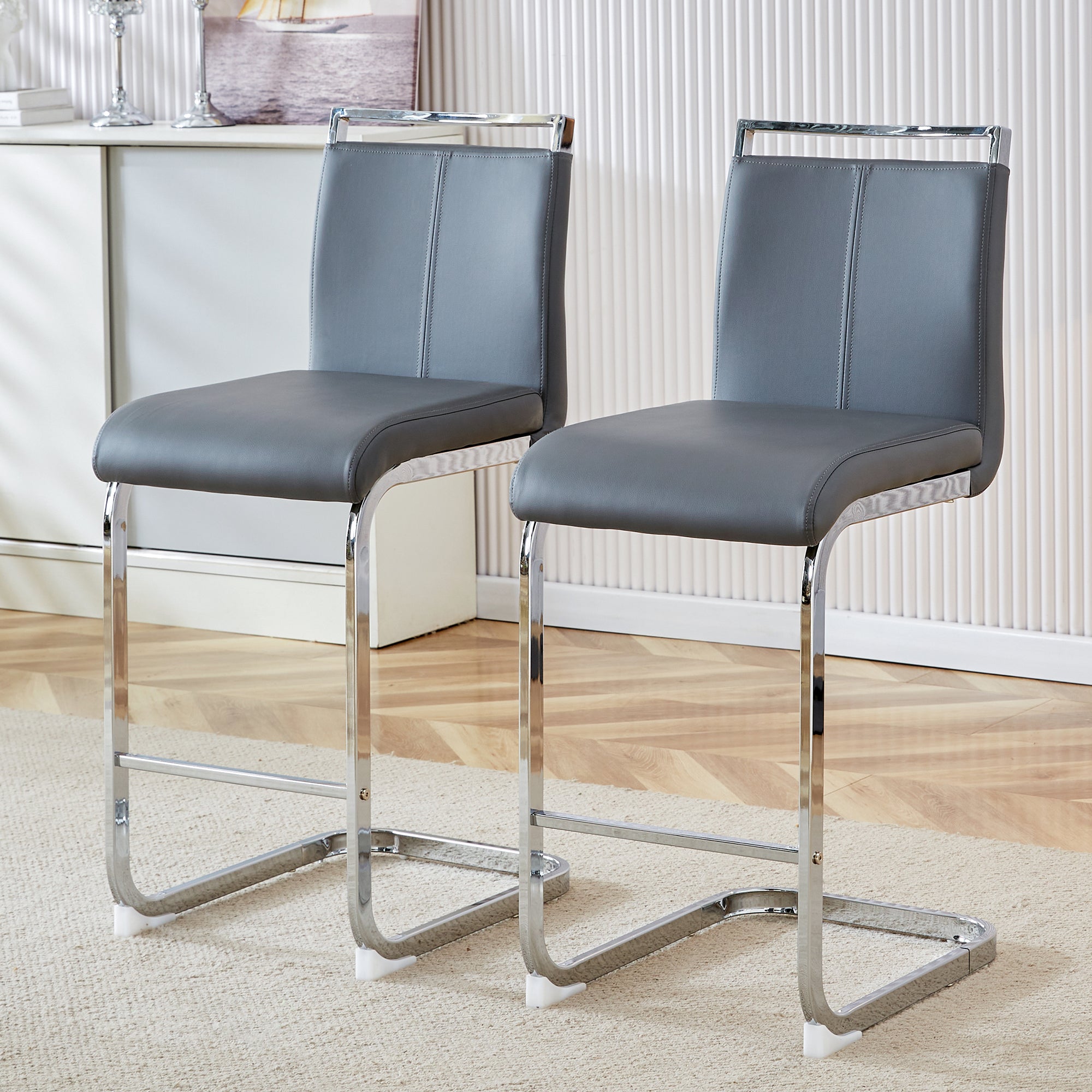 Bar Stools, Nordic Style, Set of 2 (Grey PU)