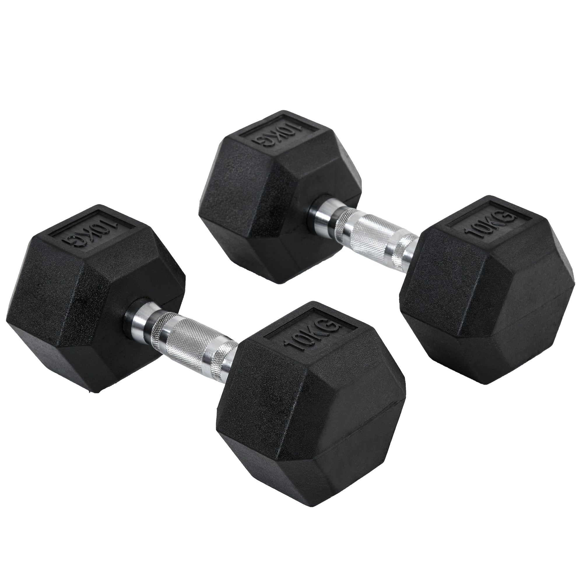Hexagon Dumbbells Set of 2, 2x10kg Cast Iron, Rubber Coating, Black