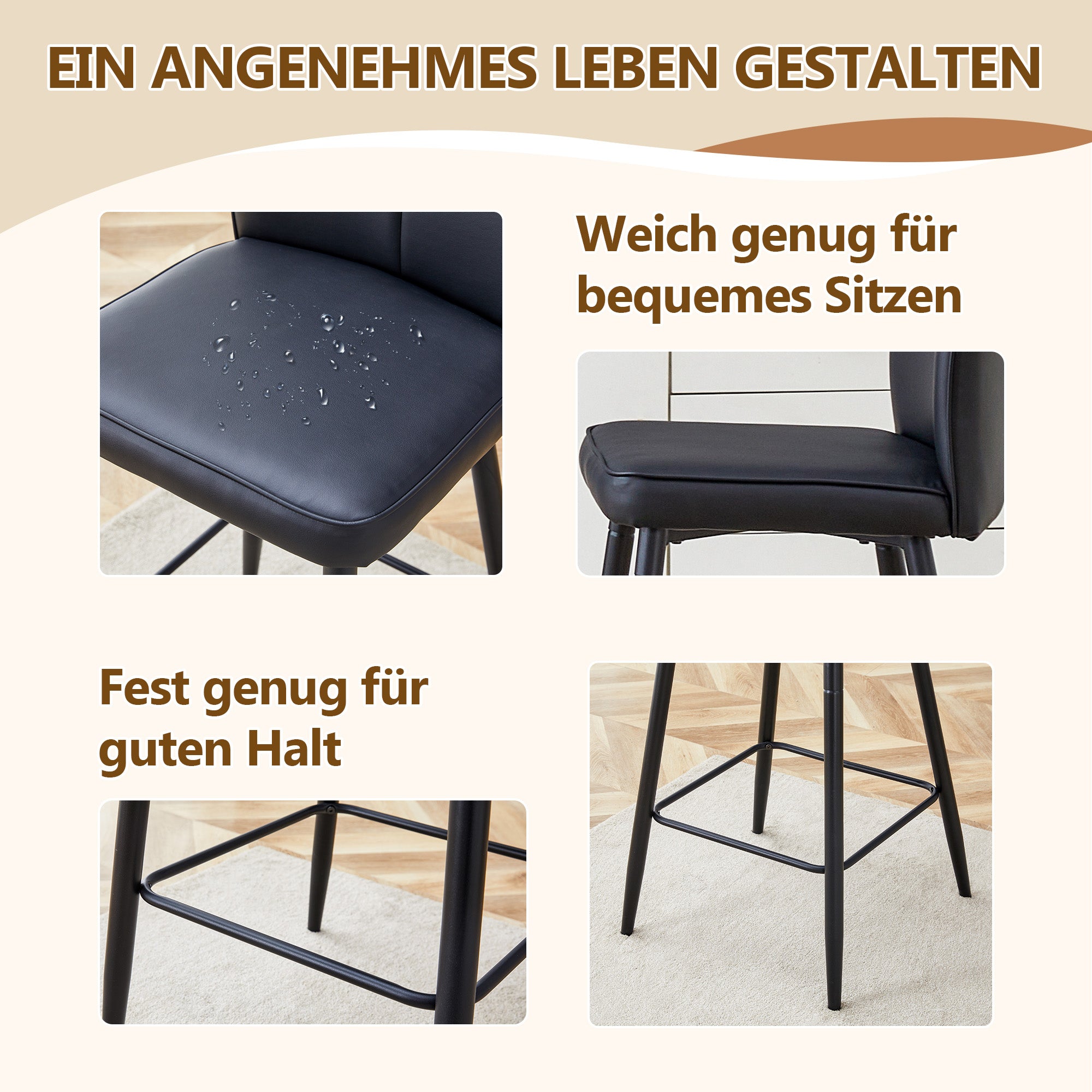 Bar Stools 2-Piece Set 101cm High Ergonomic Backrest Black PU