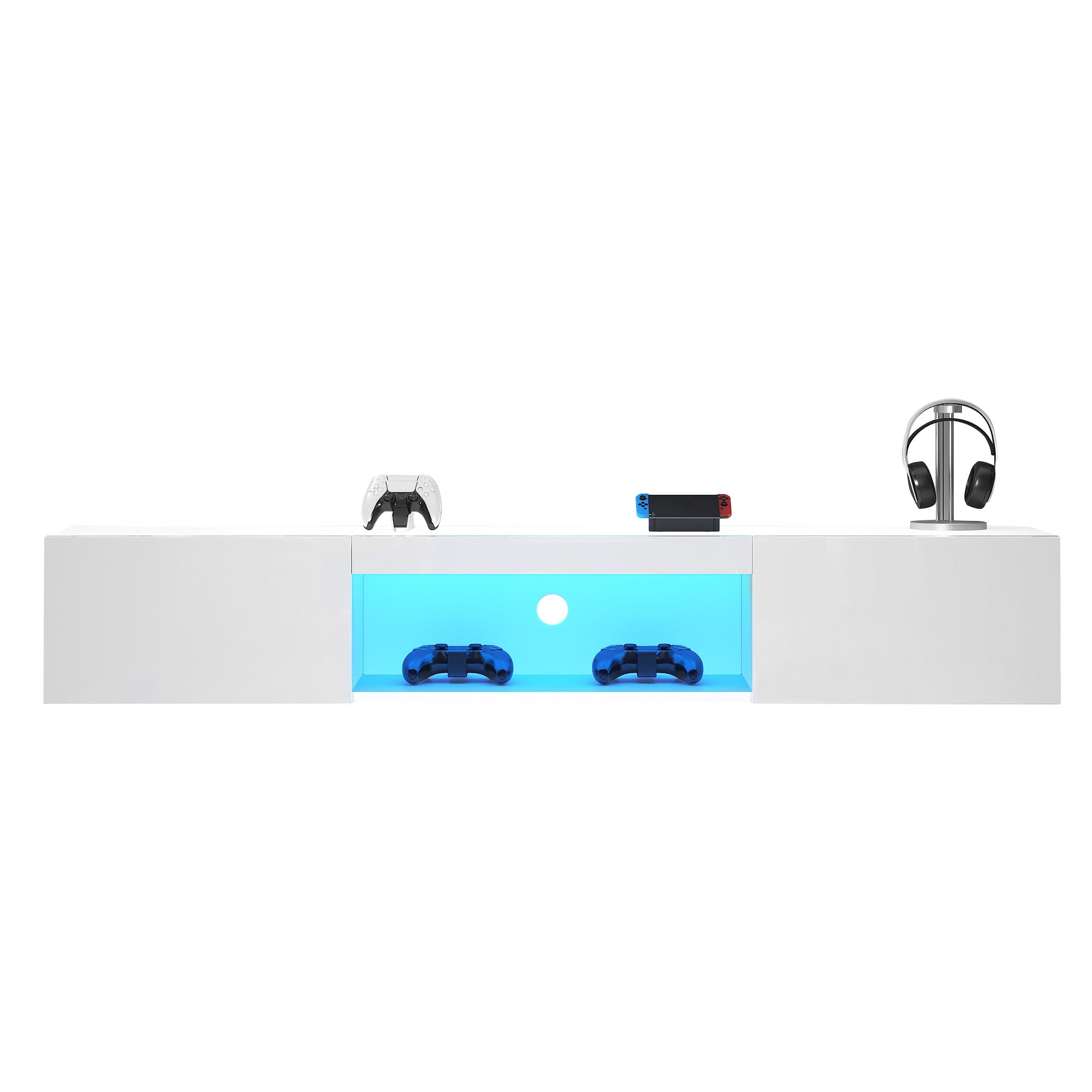 Wall Cabinet, 160x31x22cm for 70-inch TV, 30kg load, LED lighting, Bluetooth APP, high-gloss white