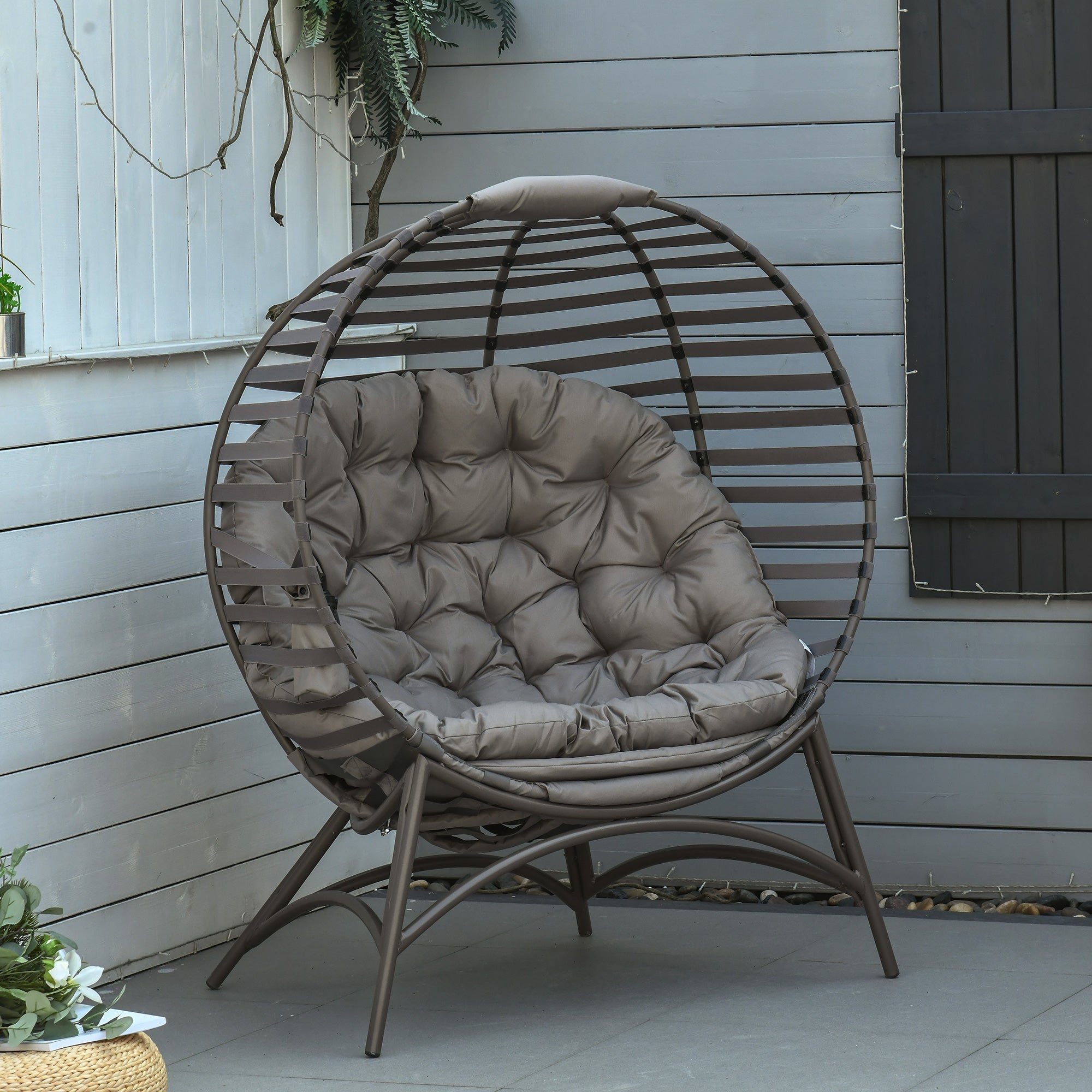 Egg Chair with Cushion and Side Pocket - Brown