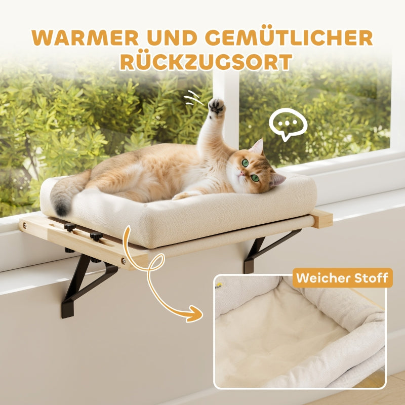 Cat House for Windowsills/Radiators, Cushion, Wooden Frame, White