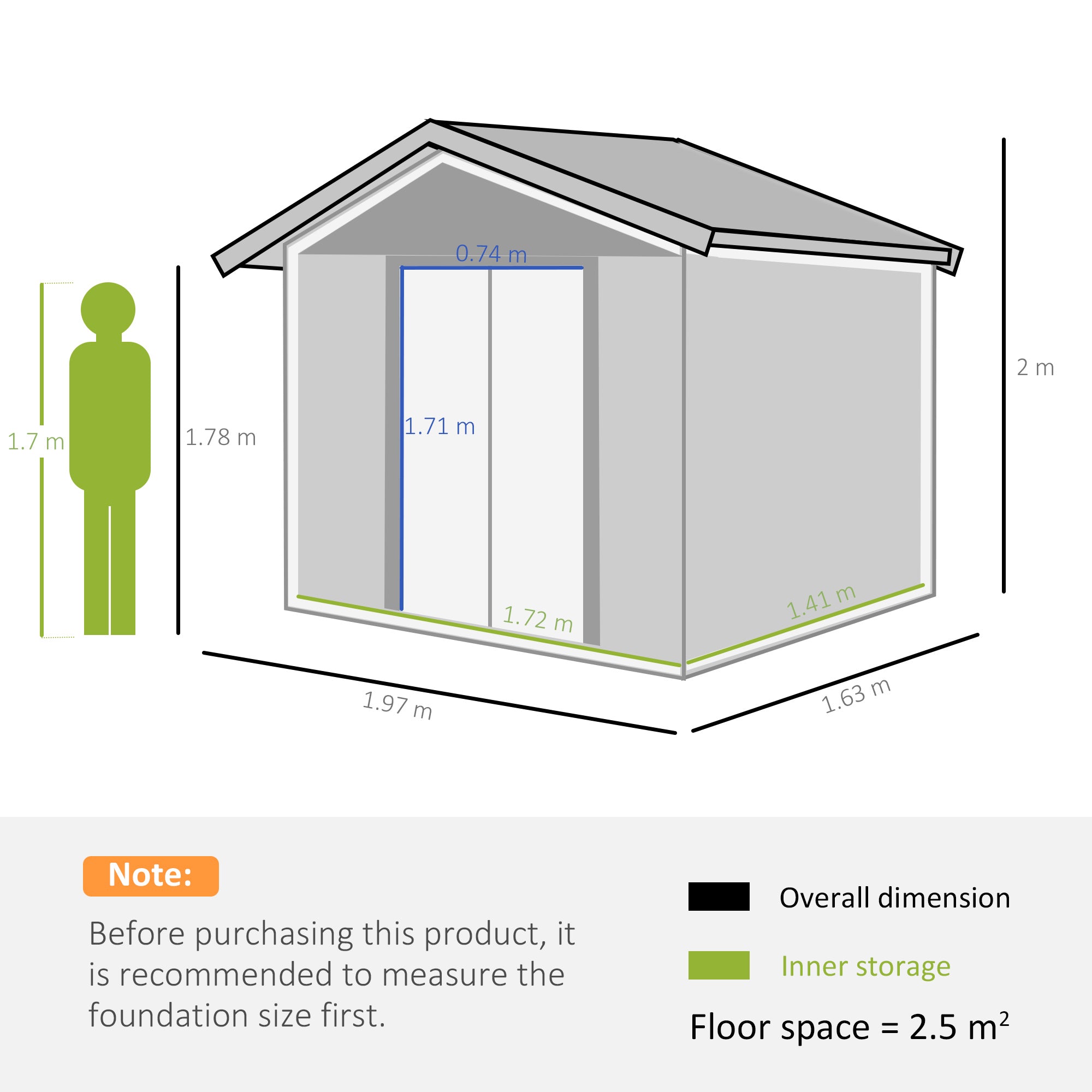 Metal Garden Shed with Ventilations, Sliding Door, Sloped Roof, Brown