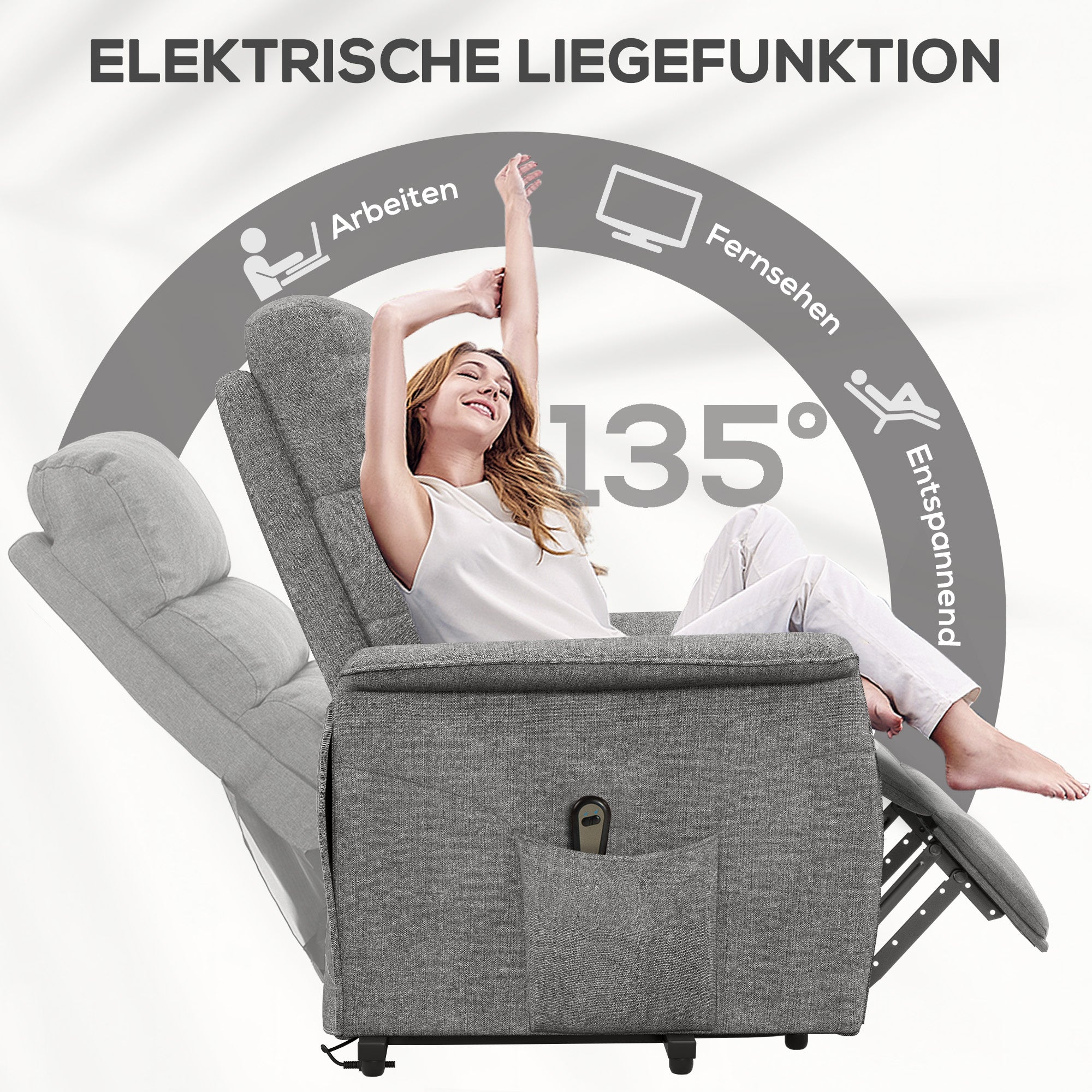 Electric TV Recliner Lift & Lying Function Side Pocket Remote, Linen-Look