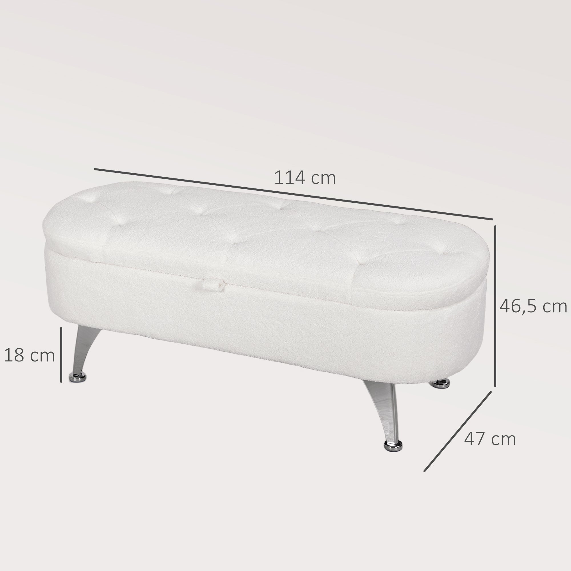 Bench with Storage, Upholstered with Lid, Metal Frame, White