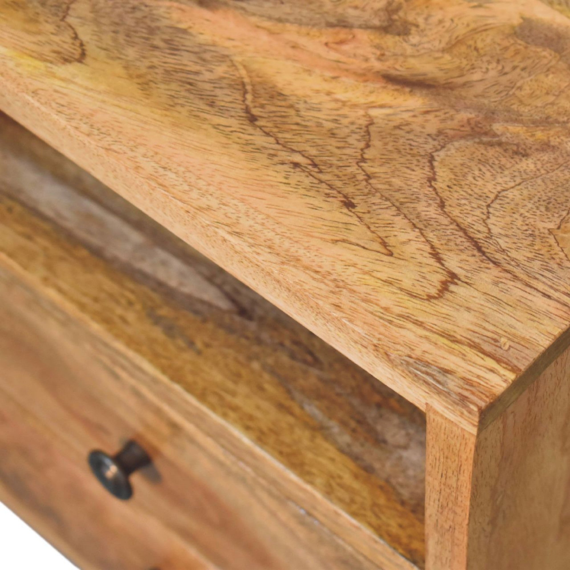 Solid Wood Bedside, Mini Classic Open 2 Drawers and Open Slot, Oak-ish Brown